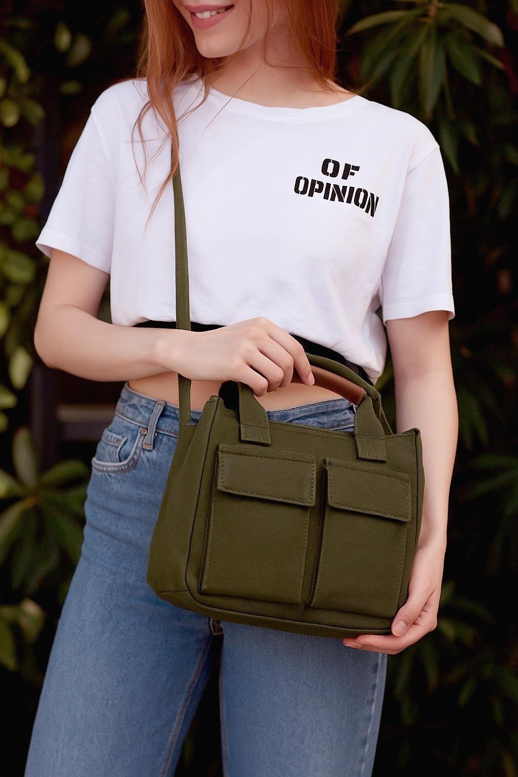 Kanvas Cepli Haki Renk Kadın Çapraz Çanta 