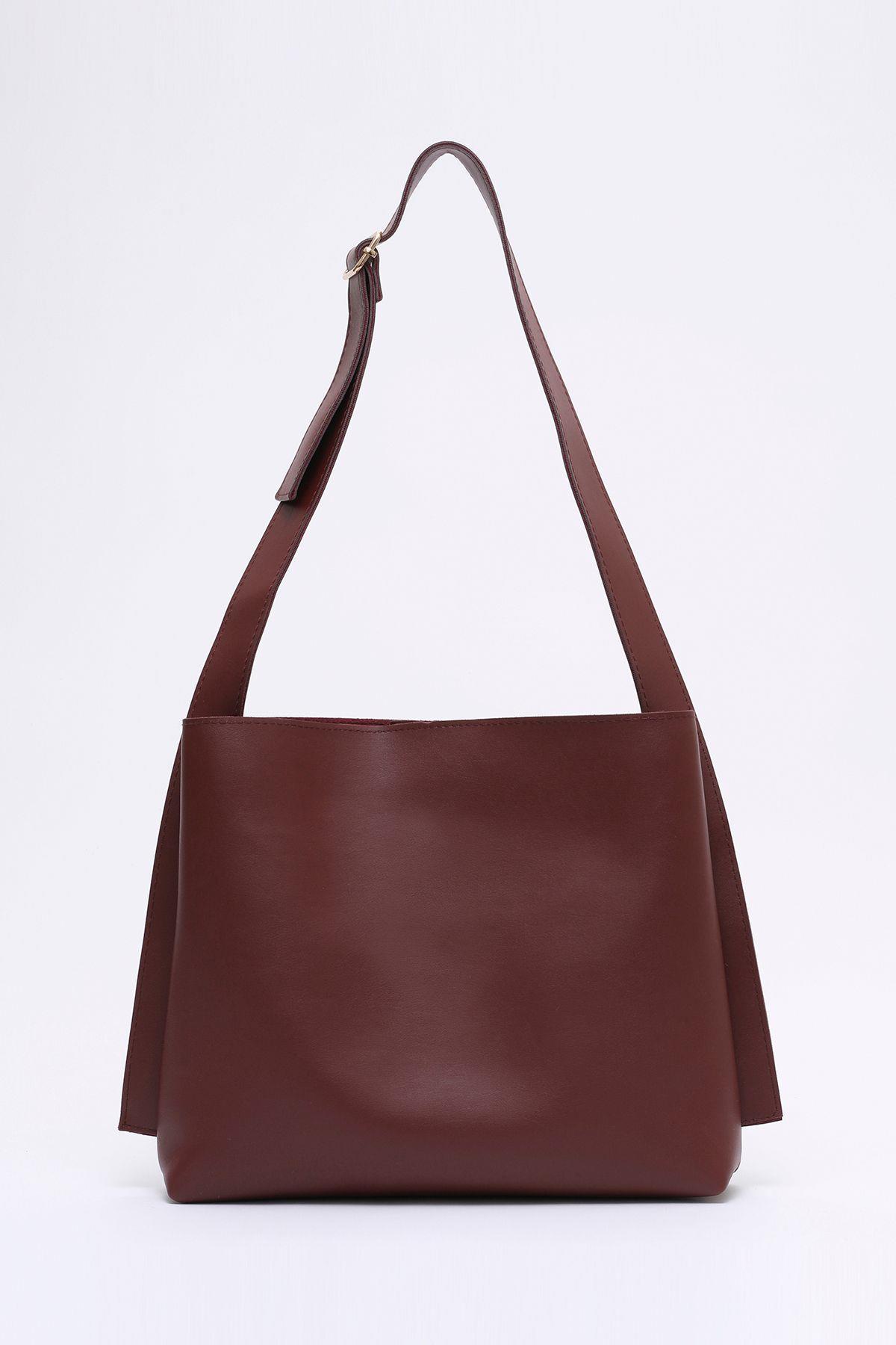 Suni Deri Bordo El, Kol Ve Omuz Çantası 