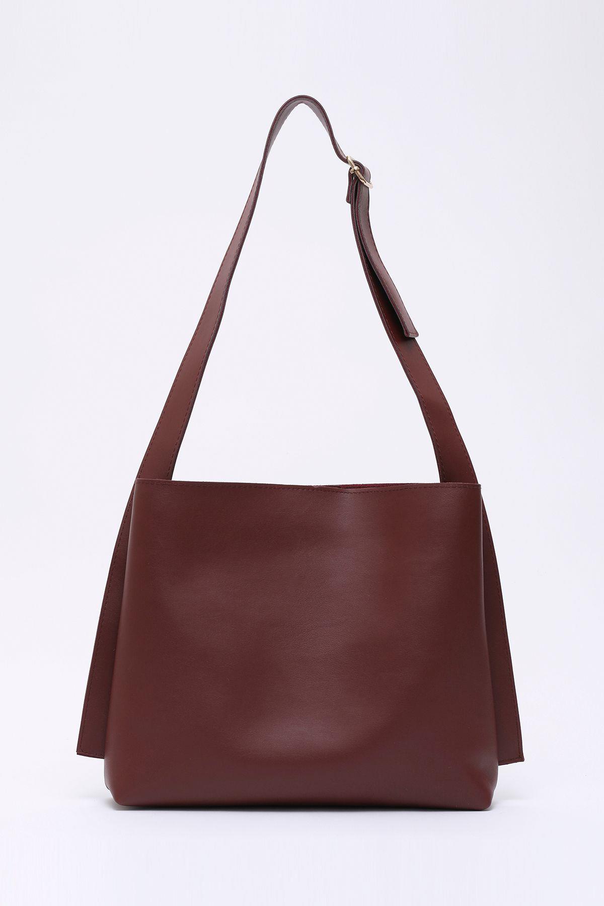 Suni Deri Bordo El, Kol Ve Omuz Çantası 