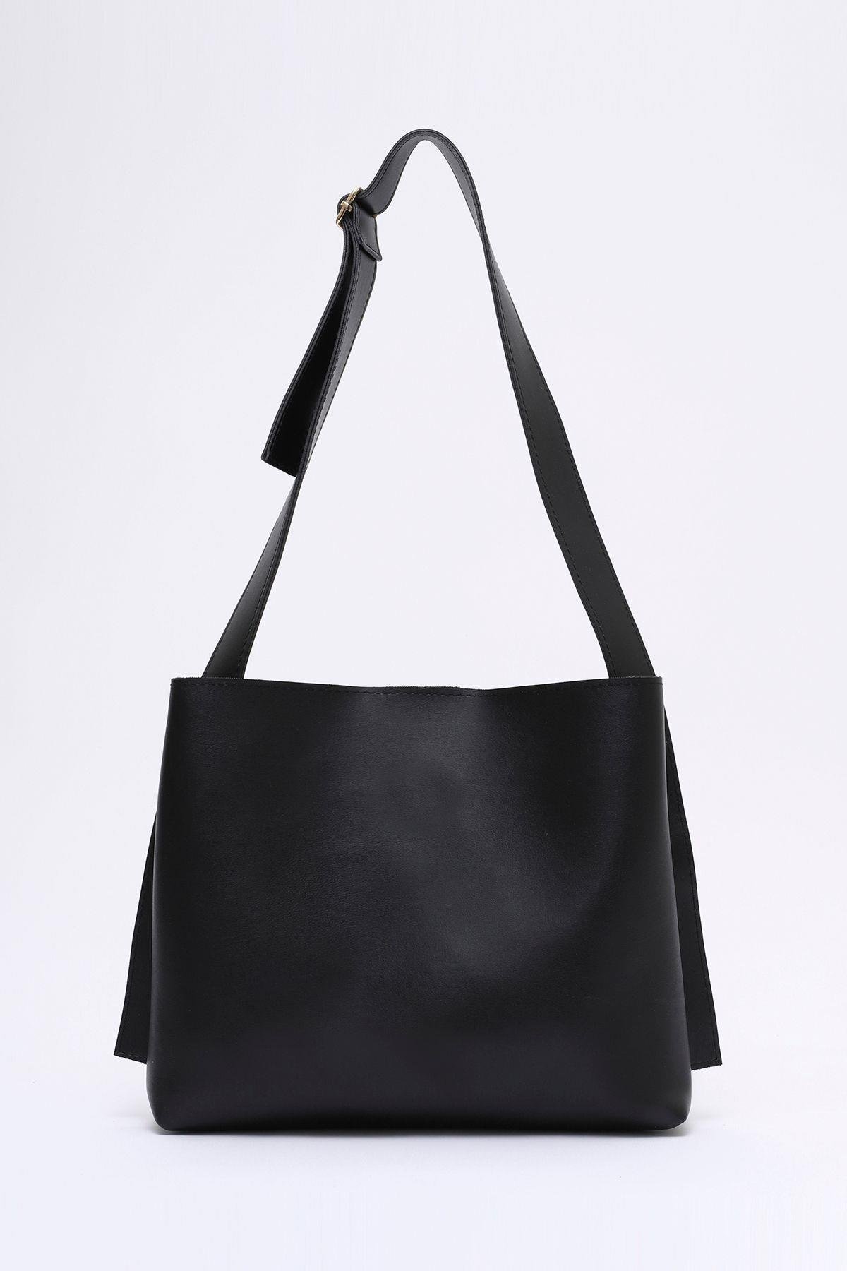 Suni Deri Siyah Renk El, Kol Ve Omuz Çantası 