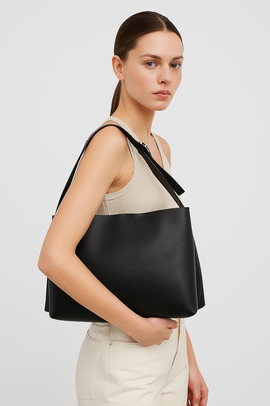 Suni Deri Siyah Renk El, Kol Ve Omuz Çantası 