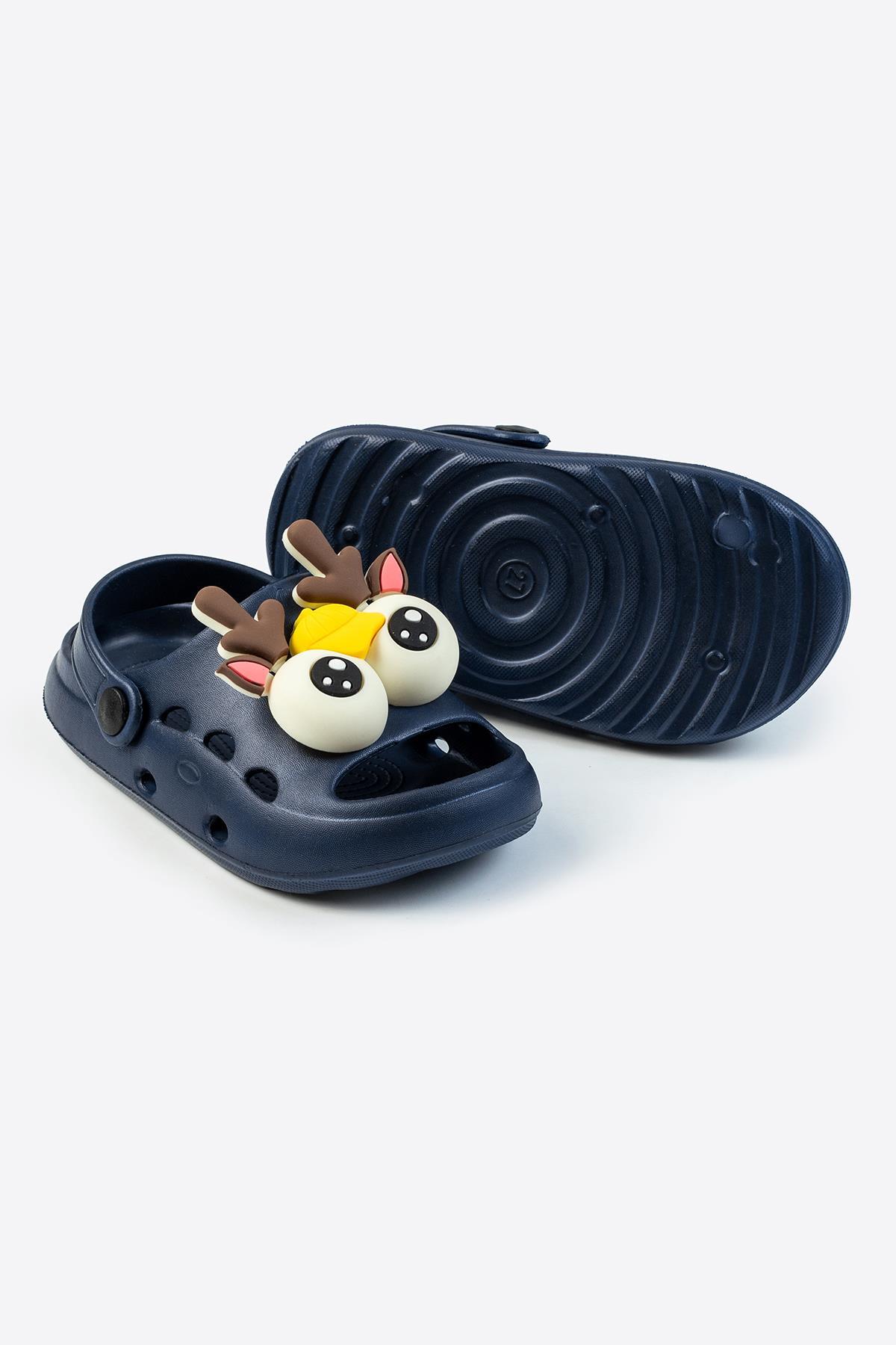 Göz Figürlü Delikli Lacivert Çocuk Terlik 