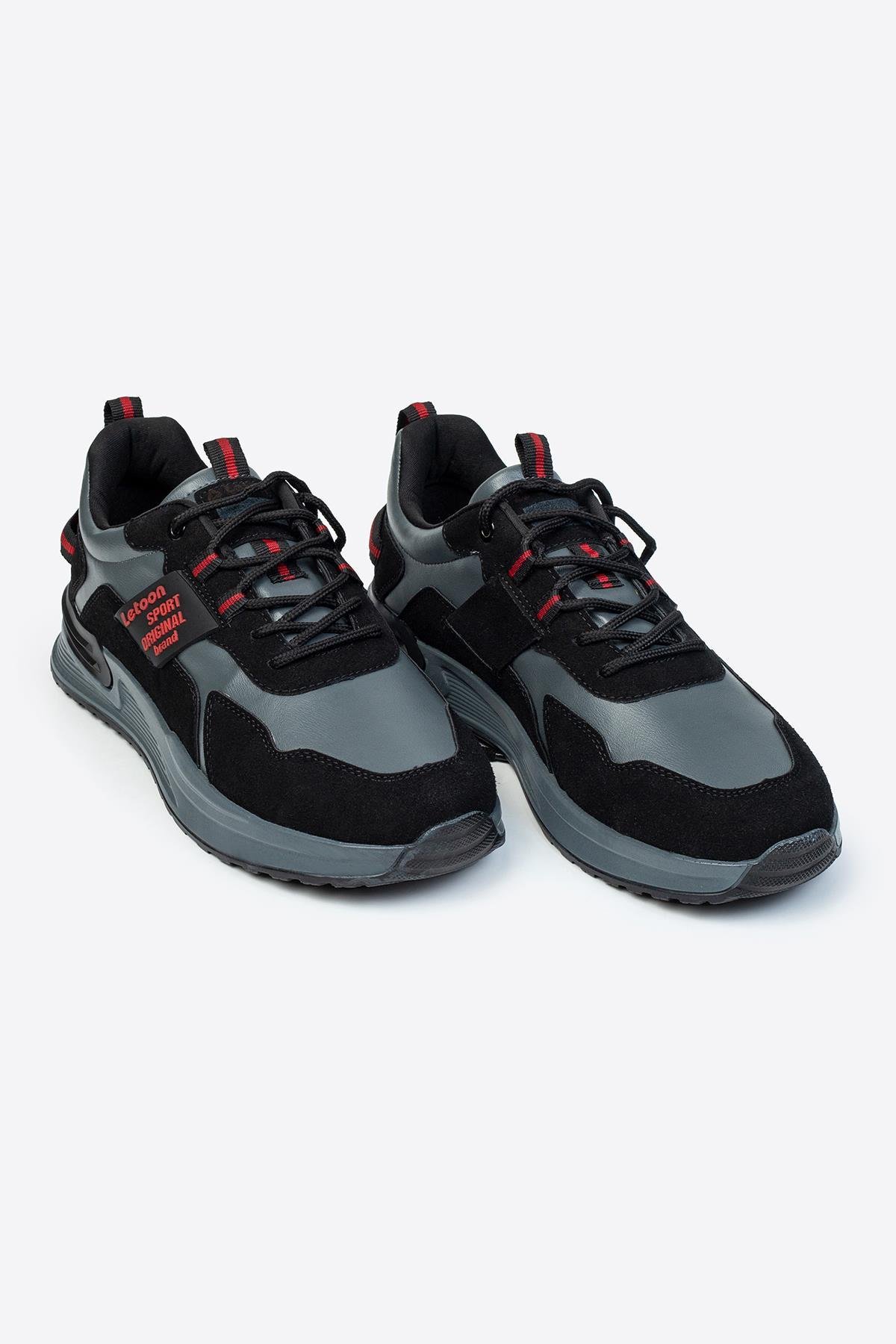 Letoon Dekart-1 Erkek Siyah Renk Baskılı Günlük Cilt Spor AyakkabıLetoon Dekart-1 Erkek Siyah Renk Baskılı Günlük Cilt Spor Ayakkabı