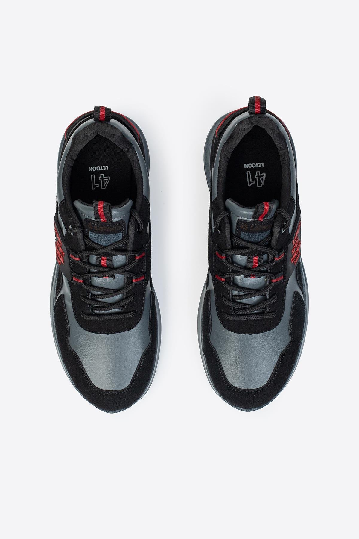 Letoon Dekart-1 Erkek Siyah Renk Baskılı Günlük Cilt Spor AyakkabıLetoon Dekart-1 Erkek Siyah Renk Baskılı Günlük Cilt Spor Ayakkabı