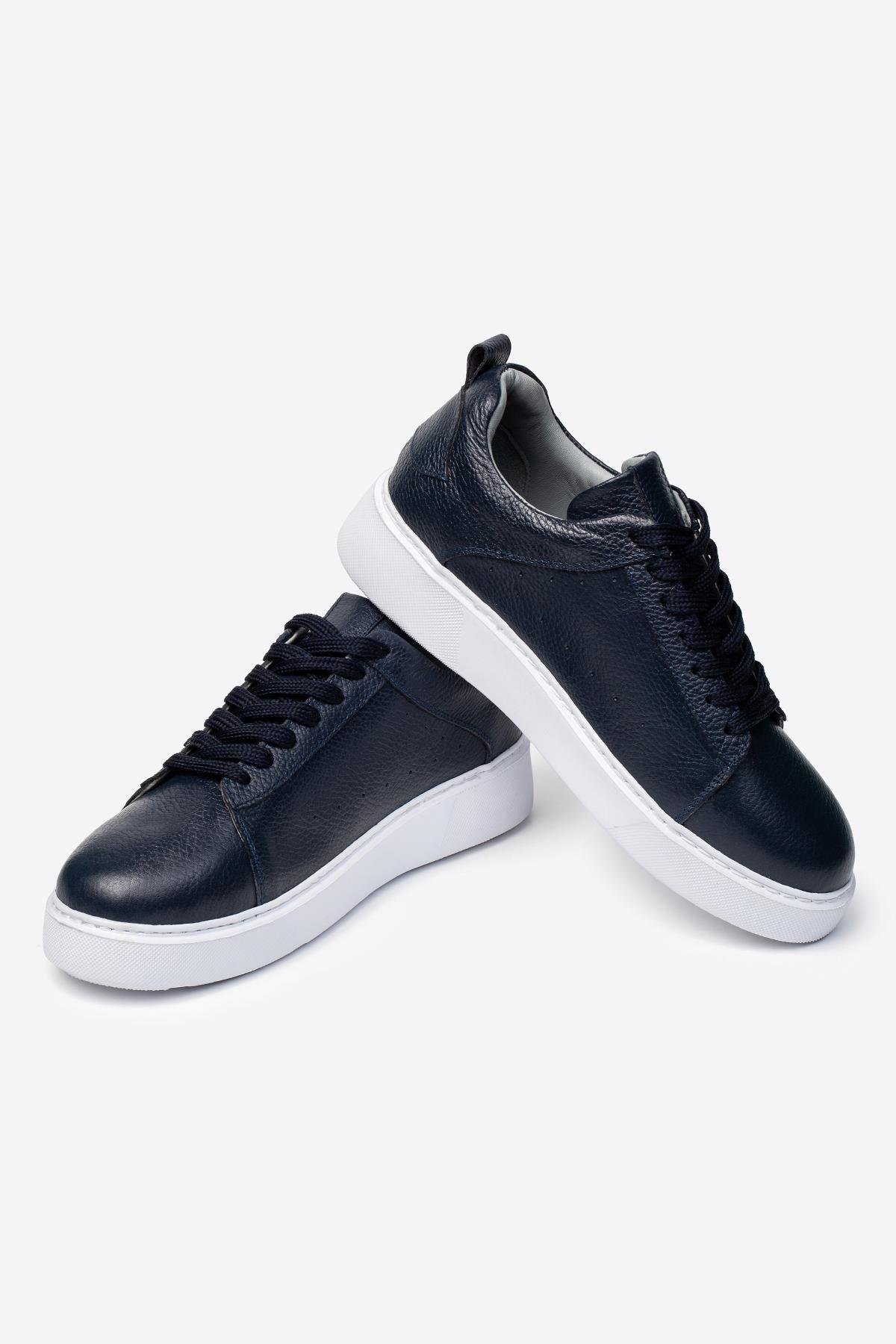 Letoon LTN-H01 Lacivert Hakiki Deri Erkek Spor Ayakkabı 