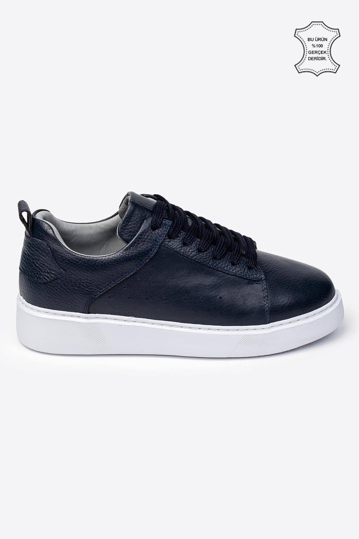 Letoon LTN-H01 Lacivert Hakiki Deri Erkek Spor Ayakkabı 