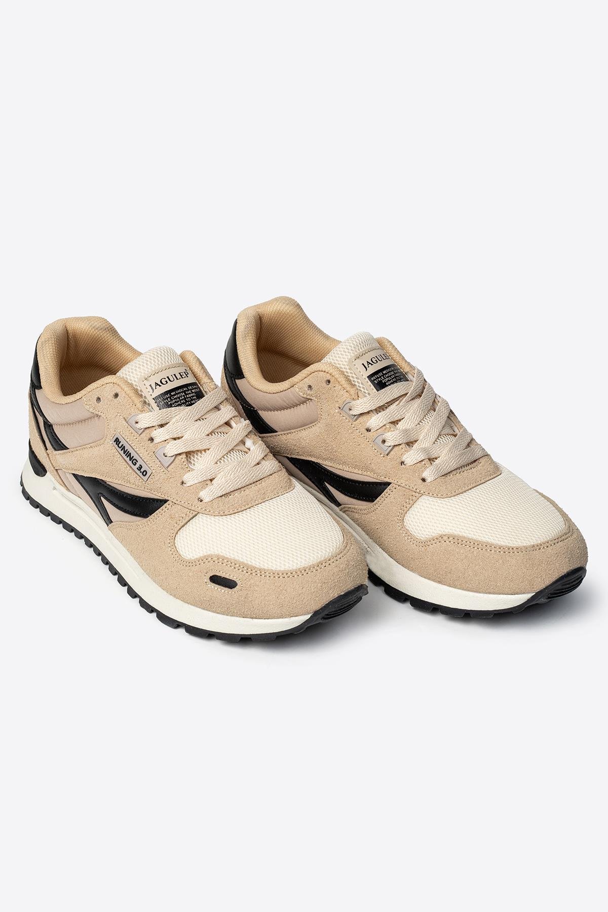 Erkek Baskılı Bej Renk Günlük Spor Ayakkabı