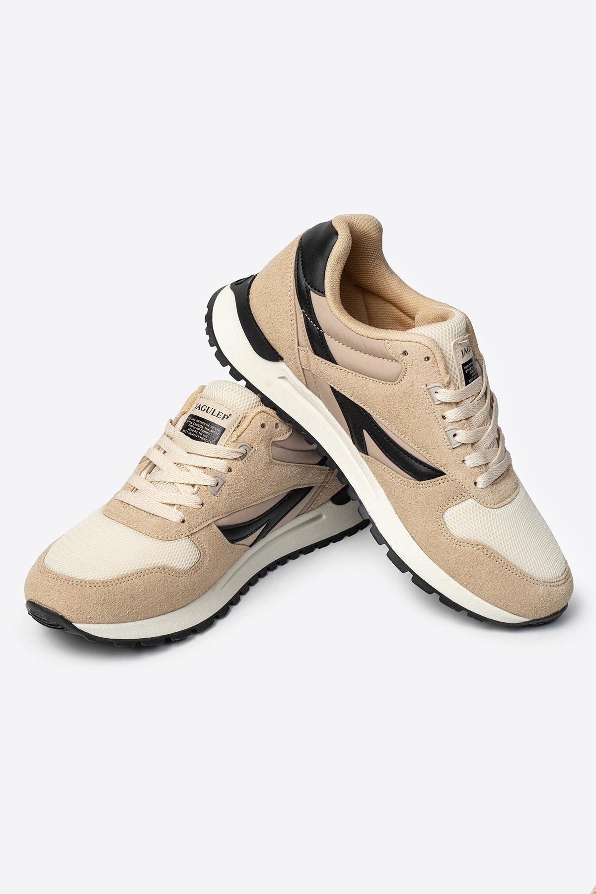 Erkek Baskılı Bej Renk Günlük Spor Ayakkabı