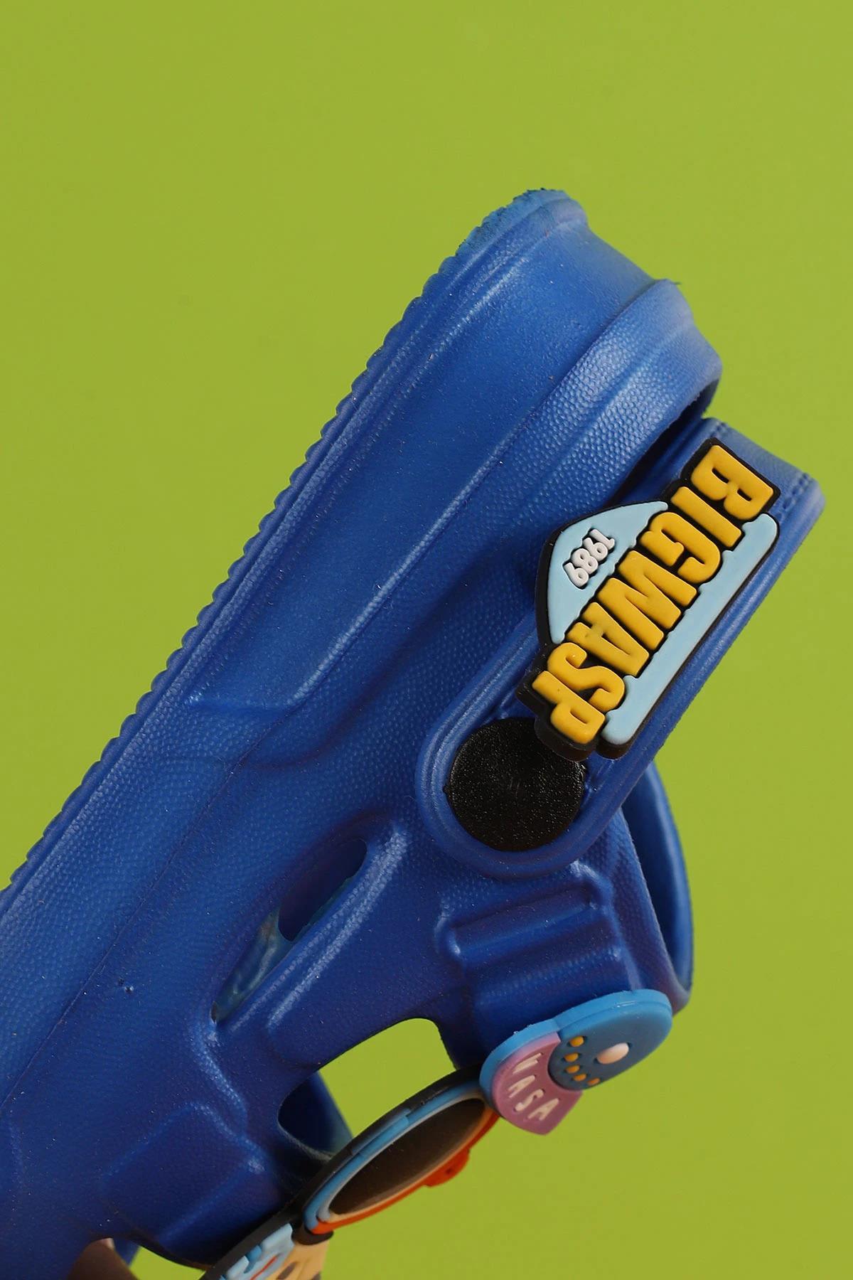 Figürlü Çift Şerit Tırtıklı Taban Mavi  Çocuk&Bebek Terlik