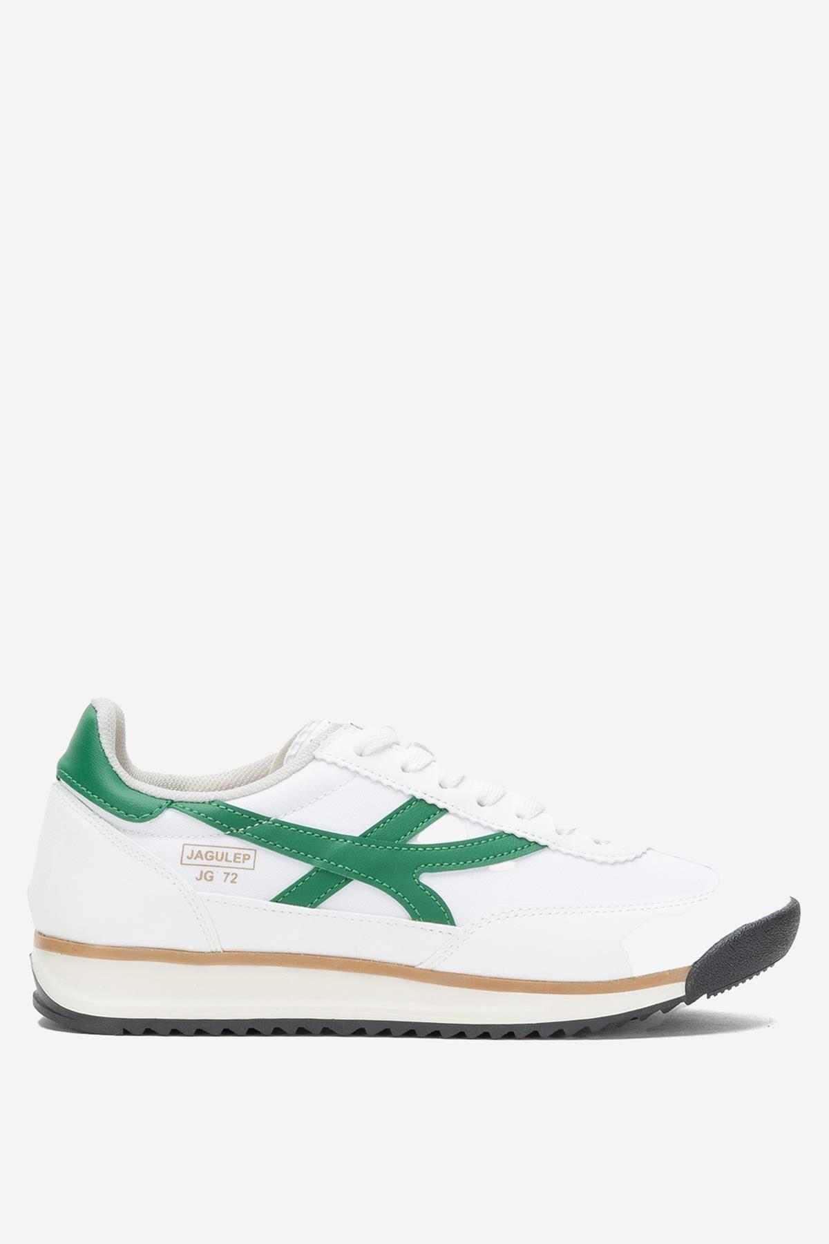 Kadın Beyaz Yeşil Denye Kumaş Günlük Spor Ayakkabı 