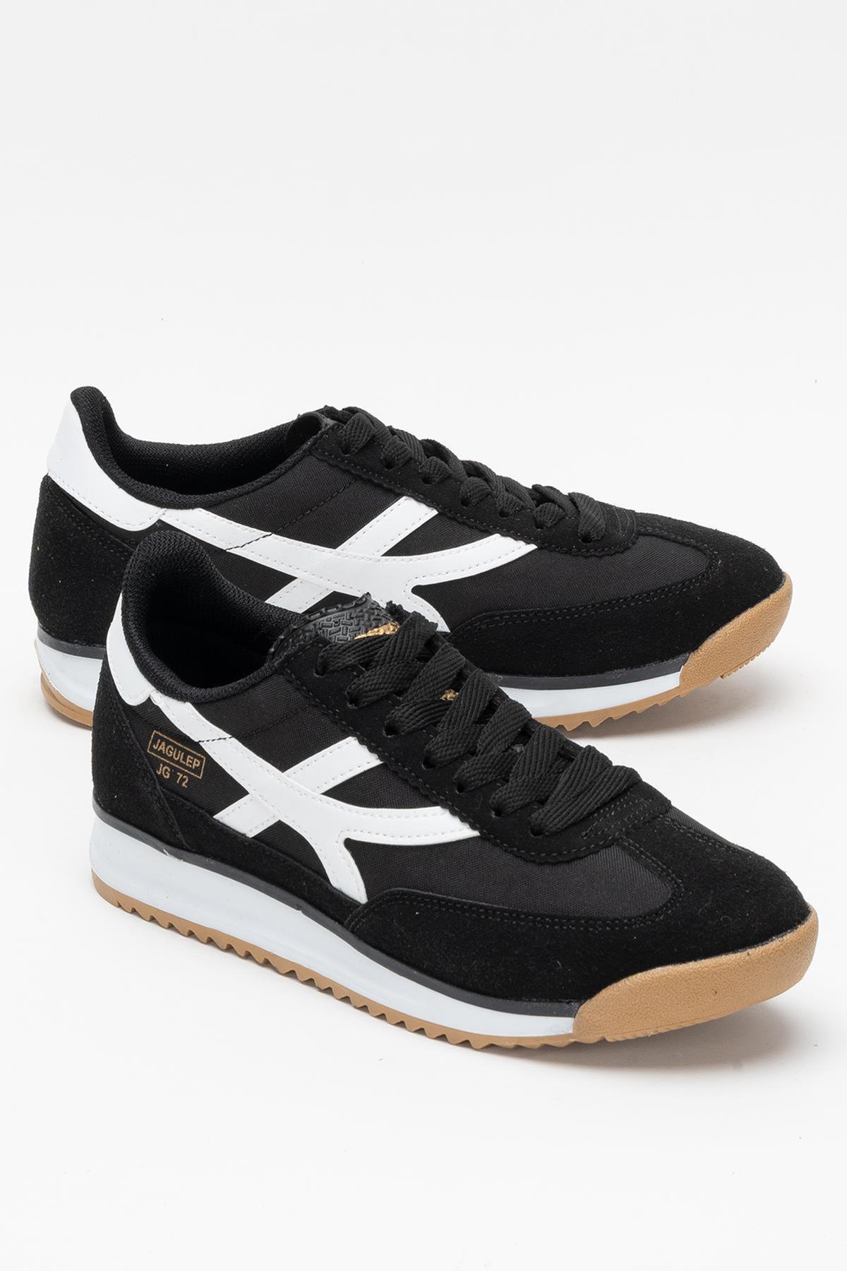 Kadın Siyah Beyaz Denye Kumaş Günlük Spor Ayakkabı 