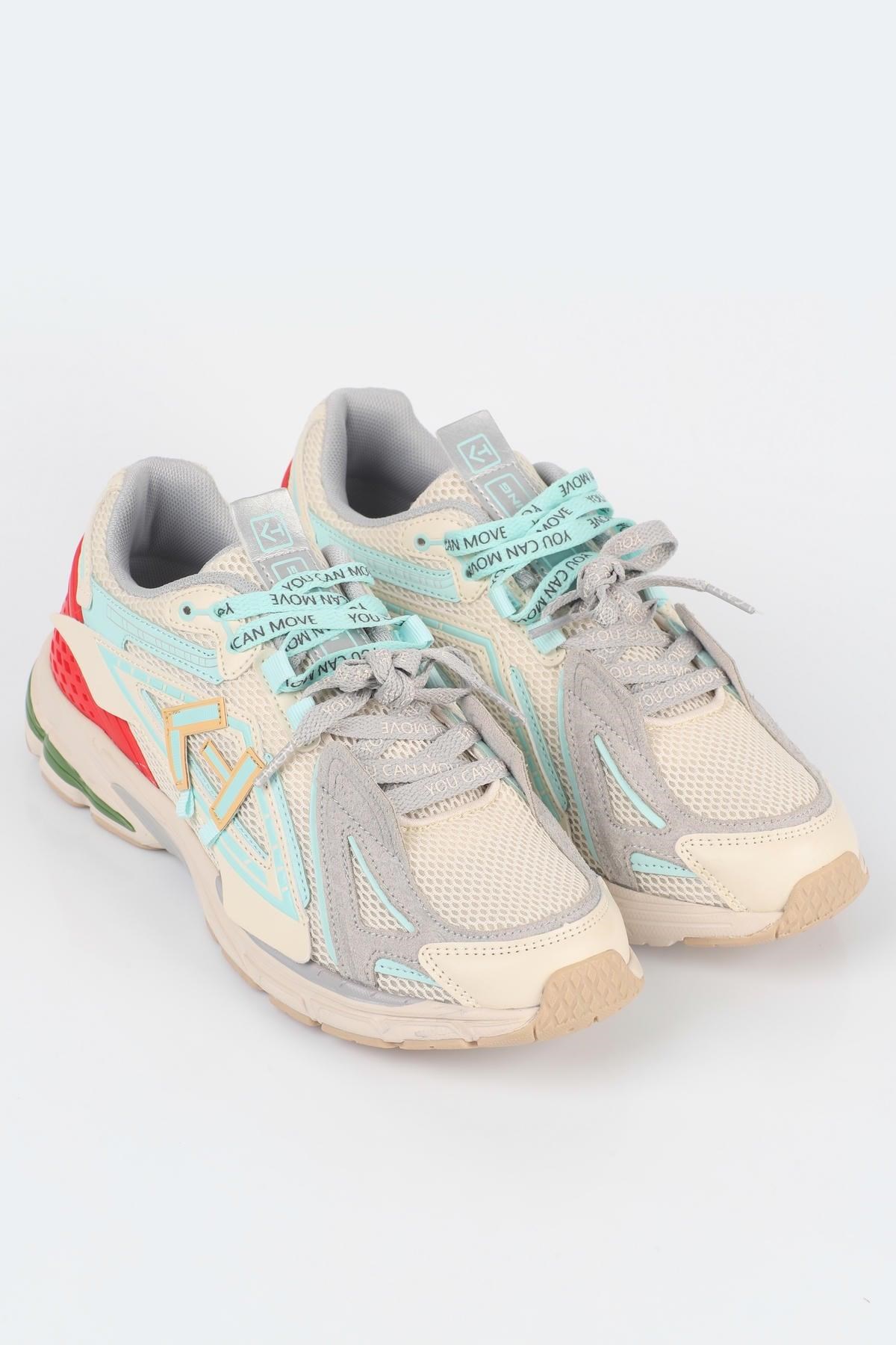 Letoon  MOVE-105 Kalın Tabanlı File Detaylı Bağcıklı Günlük Sneaker Spor Ayakkabı KREM