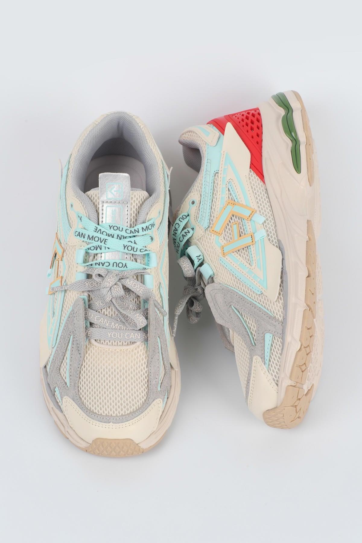 Letoon  MOVE-105 Kalın Tabanlı File Detaylı Bağcıklı Günlük Sneaker Spor Ayakkabı KREM