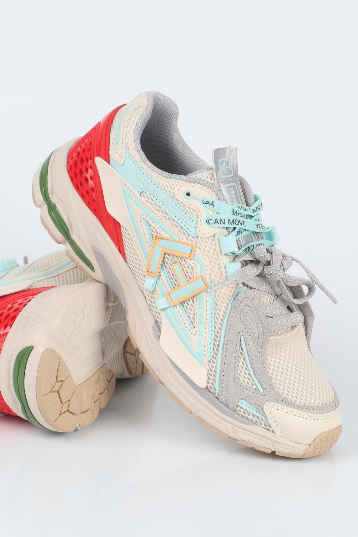 Letoon  MOVE-105 Kalın Tabanlı File Detaylı Bağcıklı Günlük Sneaker Spor Ayakkabı KREM