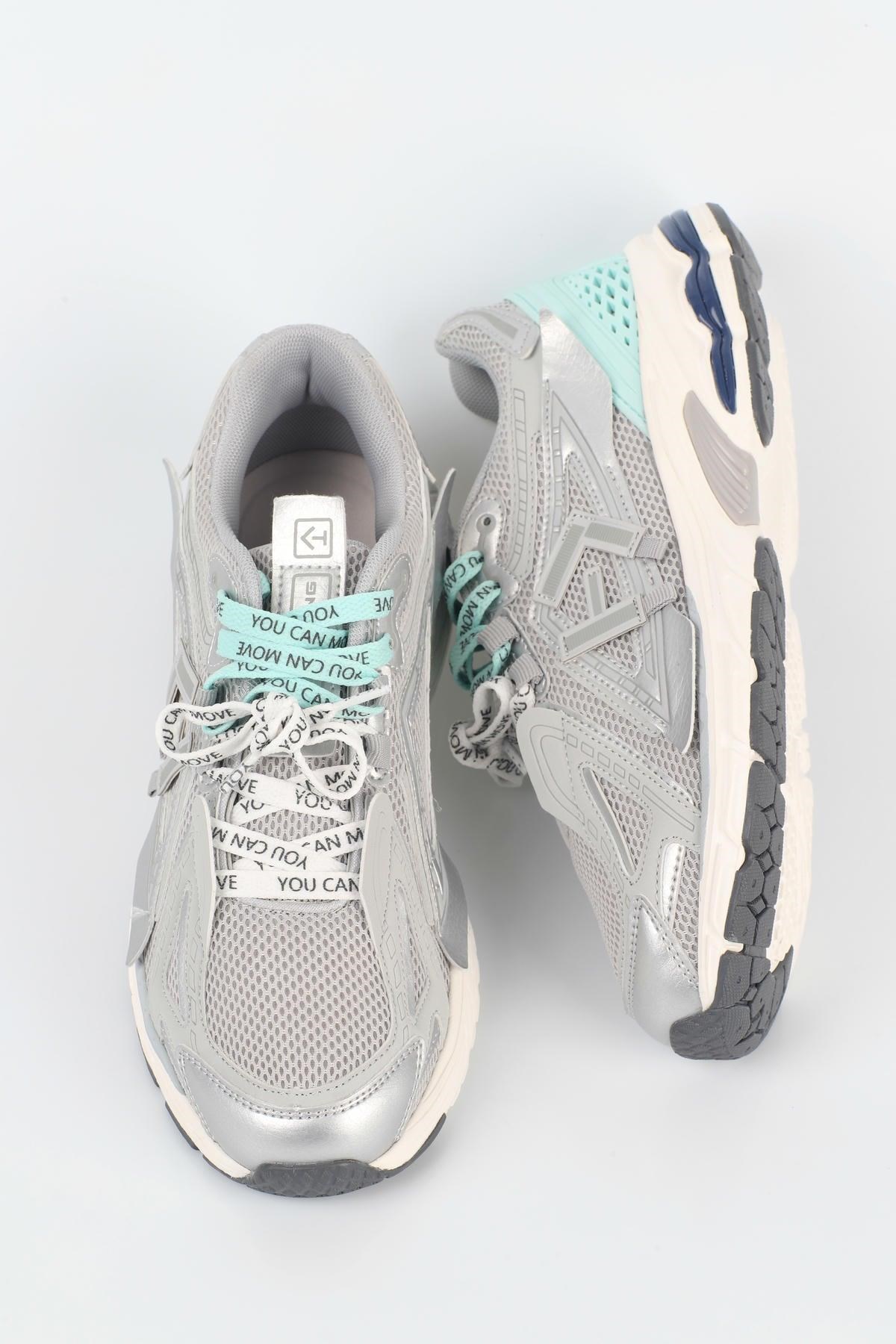 Letoon  MOVE-105 Kalın Tabanlı File Detaylı Bağcıklı Günlük Sneaker Spor Ayakkabı GRİ