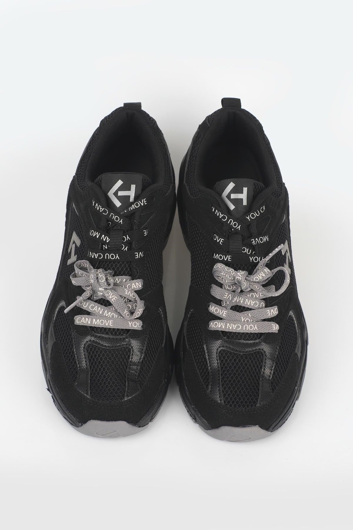 Letoon  MOVE-25 Retro Tasarım Kalın Tabanlı File Detaylı Günlük Sneaker Spor Ayakkabı SİYAH