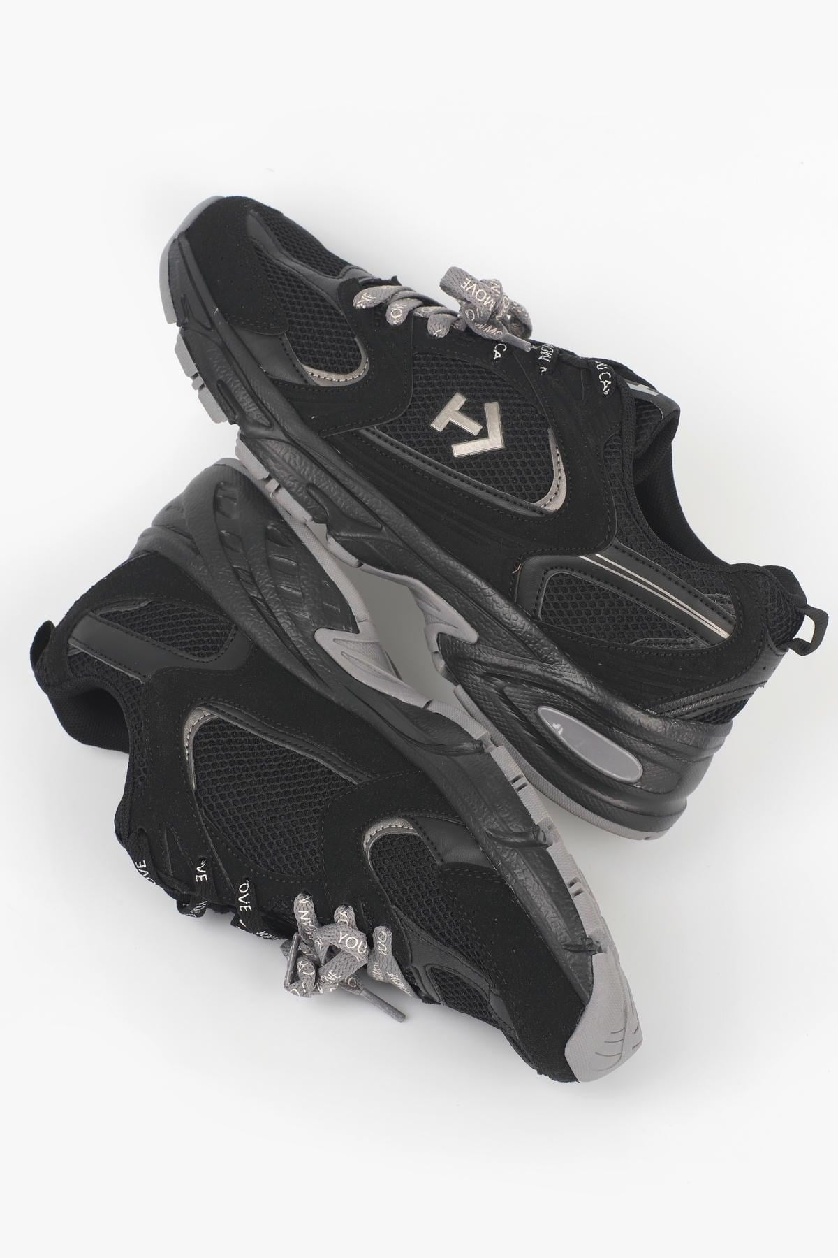 Letoon  MOVE-25 Retro Tasarım Kalın Tabanlı File Detaylı Günlük Sneaker Spor Ayakkabı SİYAH