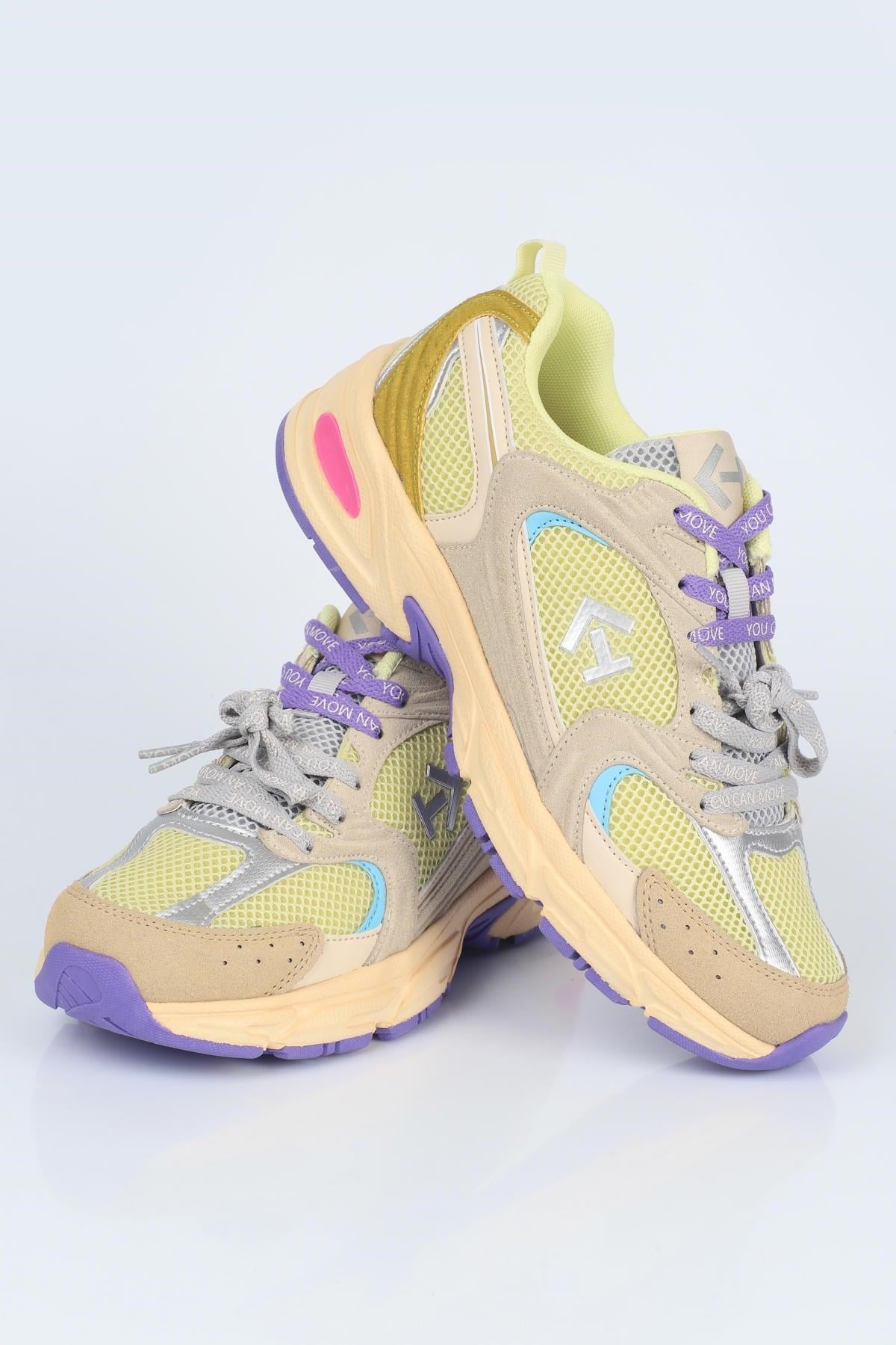 Letoon  MOVE-25 Retro Tasarım Kalın Tabanlı File Detaylı Günlük Sneaker Spor Ayakkabı SARI