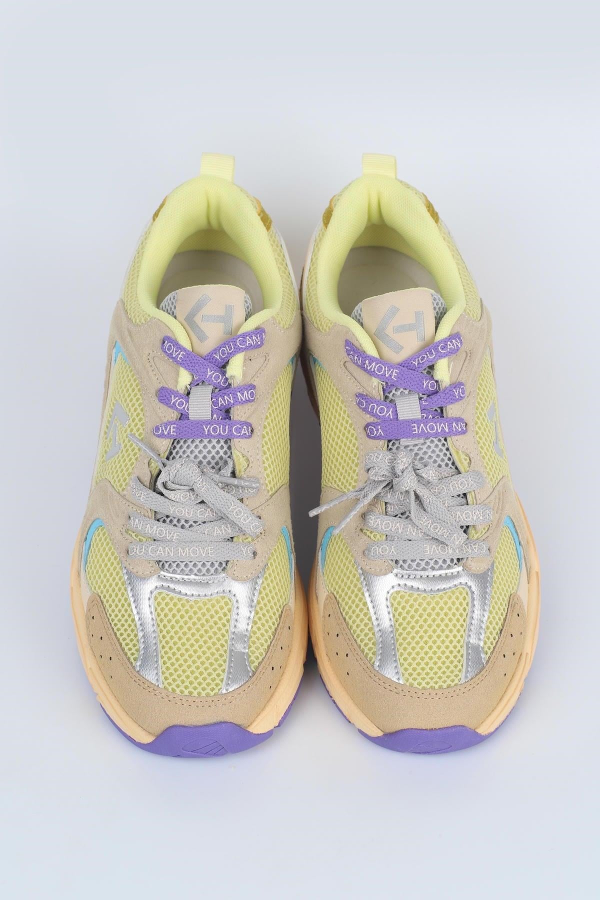 Letoon  MOVE-25 Retro Tasarım Kalın Tabanlı File Detaylı Günlük Sneaker Spor Ayakkabı SARI