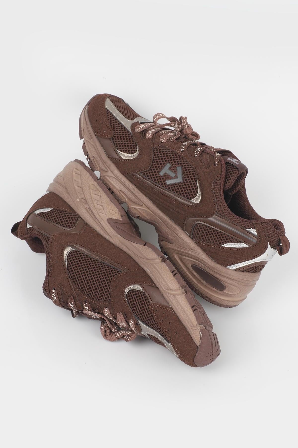 Letoon  MOVE-25 Retro Tasarım Kalın Tabanlı File Detaylı Günlük Sneaker Spor Ayakkabı KAHVERENGİ