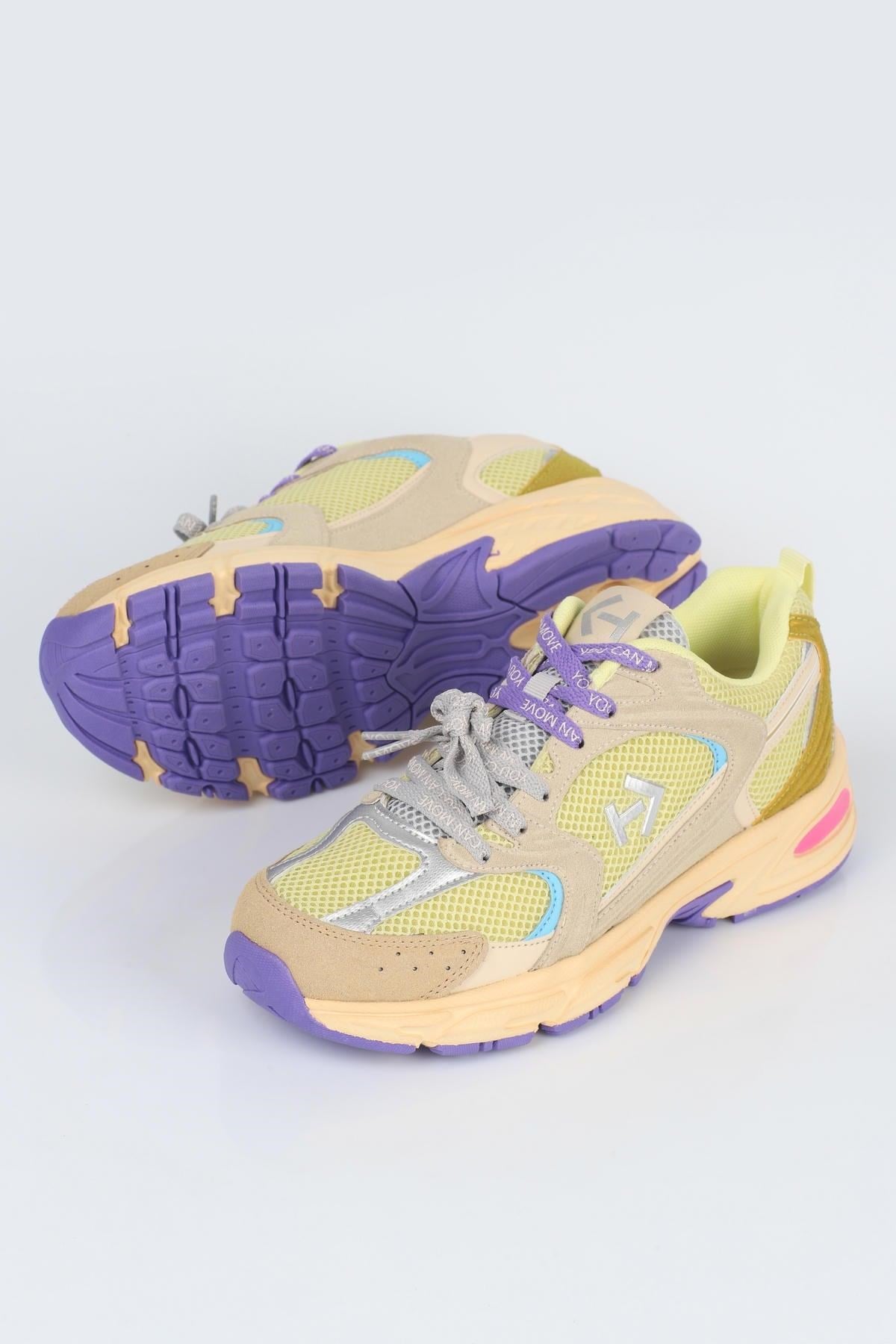 Letoon  MOVE-25 Retro Tasarım Kalın Tabanlı File Detaylı Günlük Sneaker Spor Ayakkabı SARI