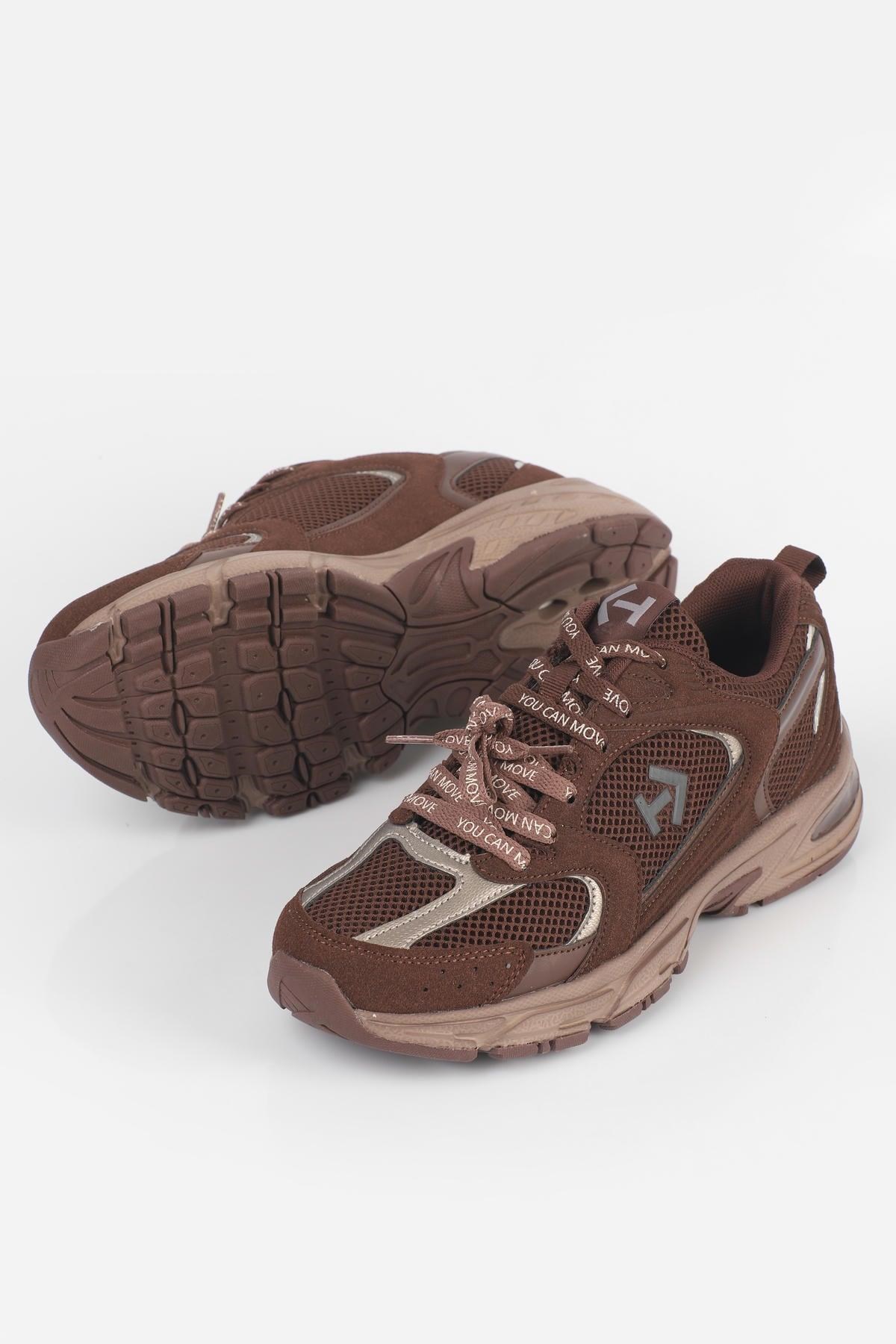 Letoon  MOVE-25 Retro Tasarım Kalın Tabanlı File Detaylı Günlük Sneaker Spor Ayakkabı KAHVERENGİ
