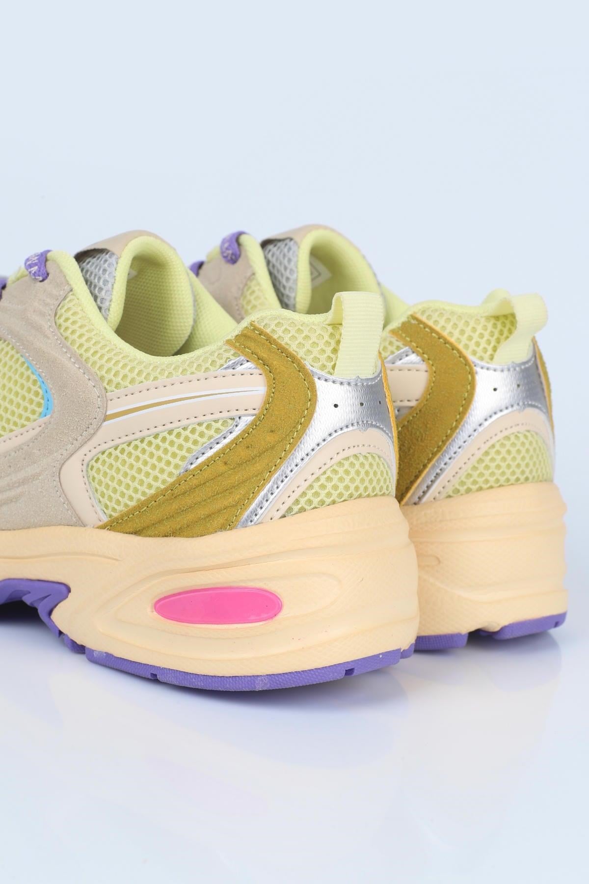 Letoon  MOVE-25 Retro Tasarım Kalın Tabanlı File Detaylı Günlük Sneaker Spor Ayakkabı SARI