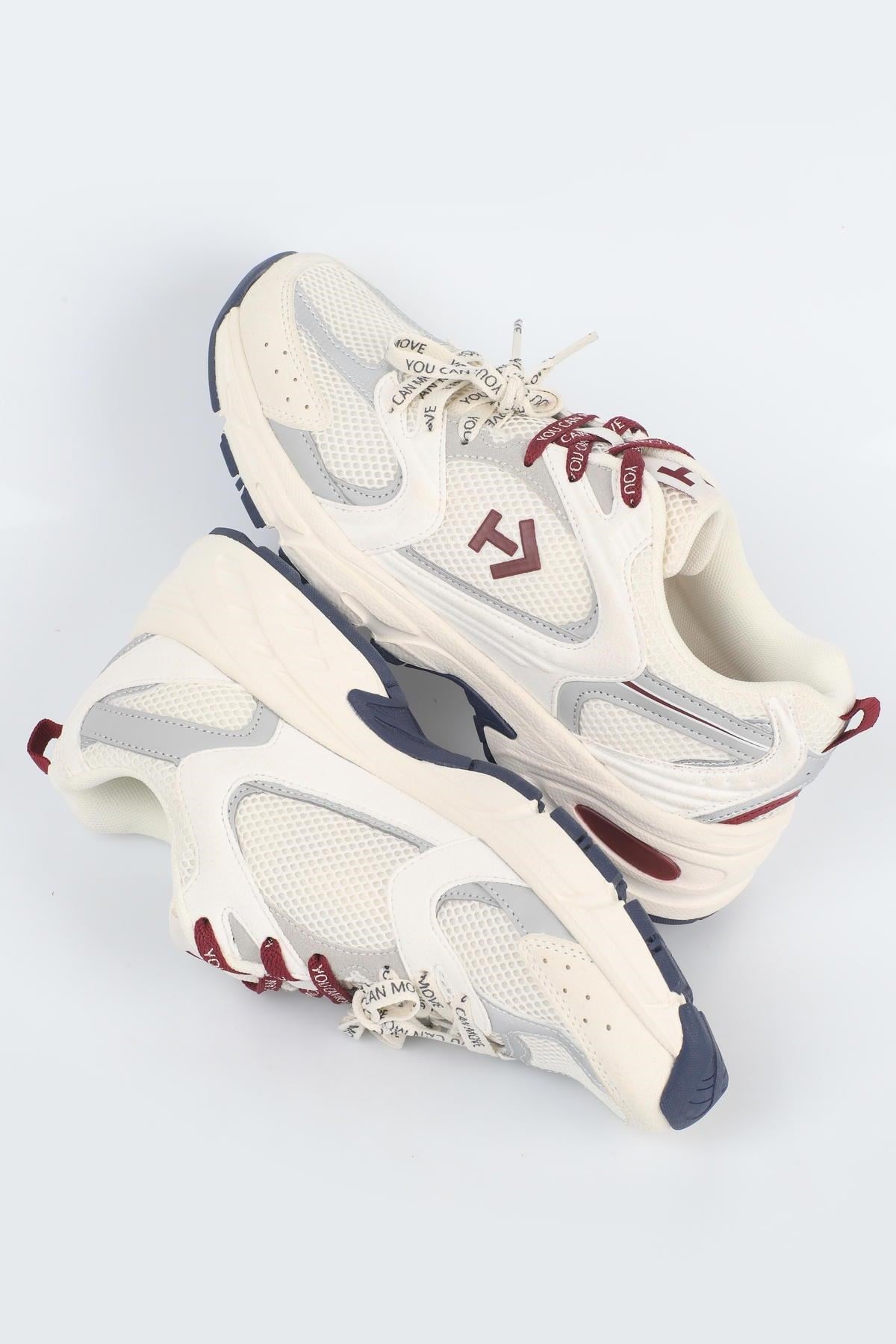 Letoon  MOVE-25 Retro Tasarım Kalın Tabanlı File Detaylı Günlük Sneaker Spor Ayakkabı BEJ