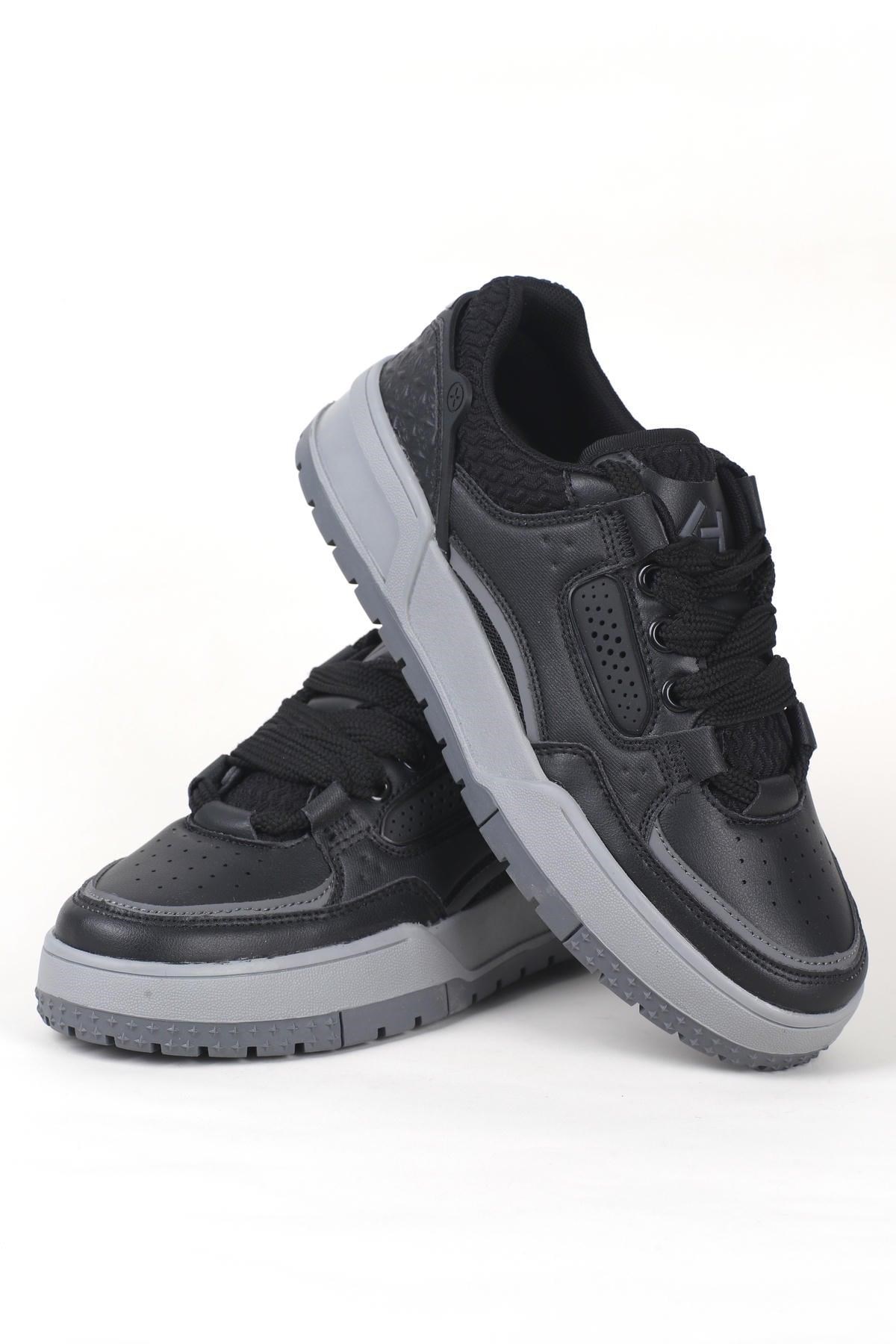 Letoon MOVE-EOPAIA Kalın Tabanlı Retro Tasarım Bağcıklı Günlük Sneaker Spor Ayakkabı SİYAH