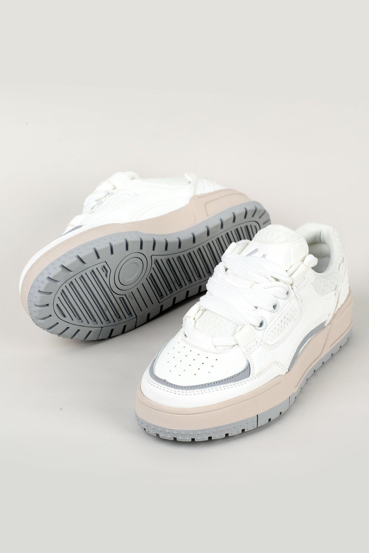 Letoon MOVE-EOPAIA Kalın Tabanlı Retro Tasarım Bağcıklı Günlük Sneaker Spor Ayakkabı BEYAZ GRİ