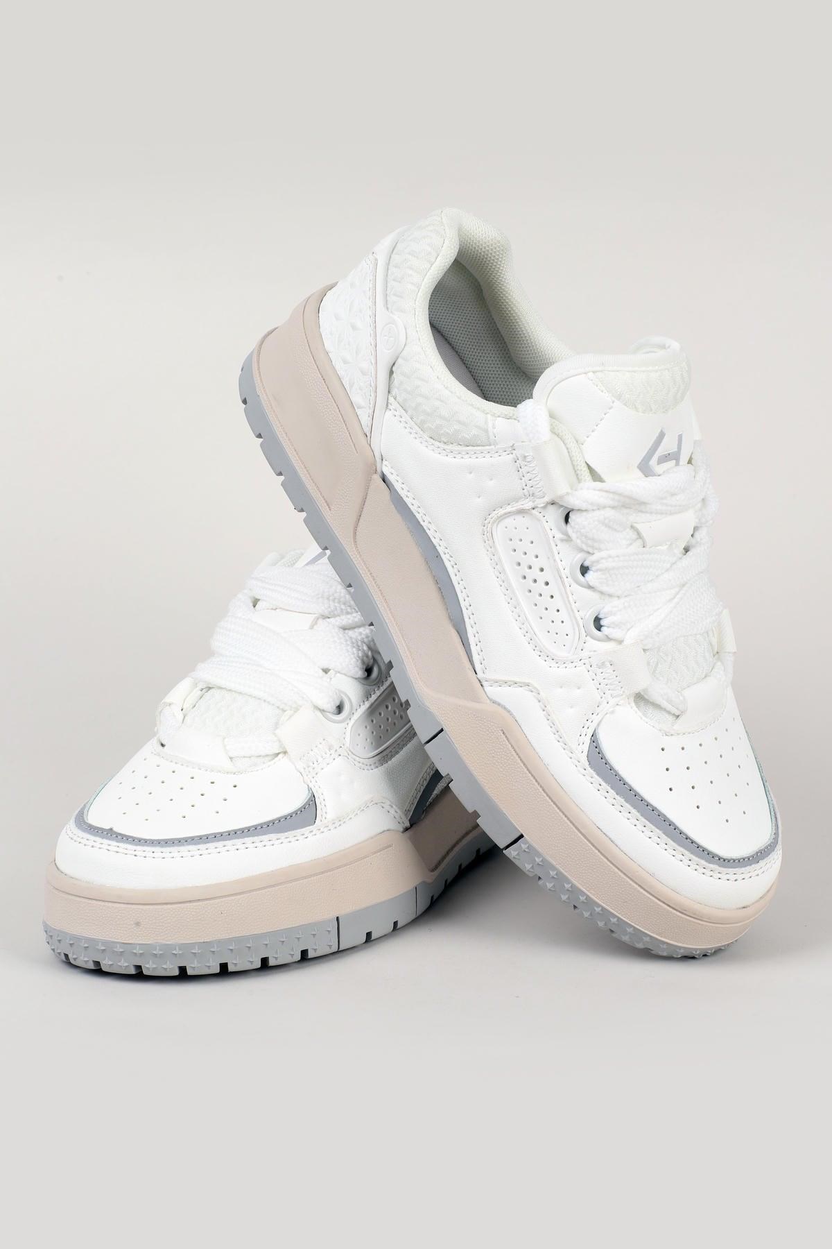 Letoon MOVE-EOPAIA Kalın Tabanlı Retro Tasarım Bağcıklı Günlük Sneaker Spor Ayakkabı BEYAZ GRİ