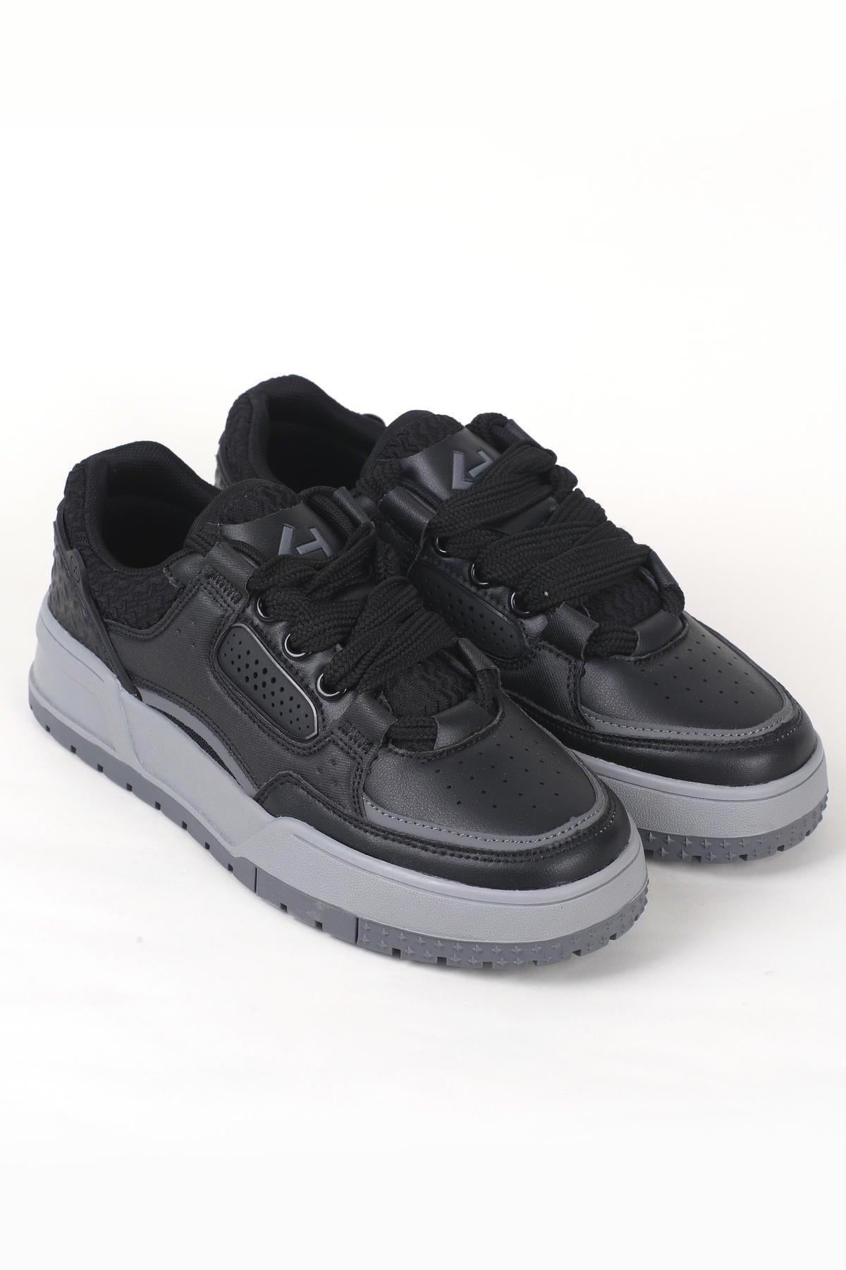 Letoon MOVE-EOPAIA Kalın Tabanlı Retro Tasarım Bağcıklı Günlük Sneaker Spor Ayakkabı SİYAH