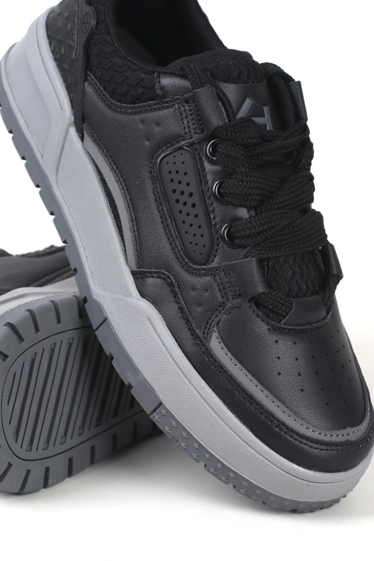 Letoon MOVE-EOPAIA Kalın Tabanlı Retro Tasarım Bağcıklı Günlük Sneaker Spor Ayakkabı SİYAH