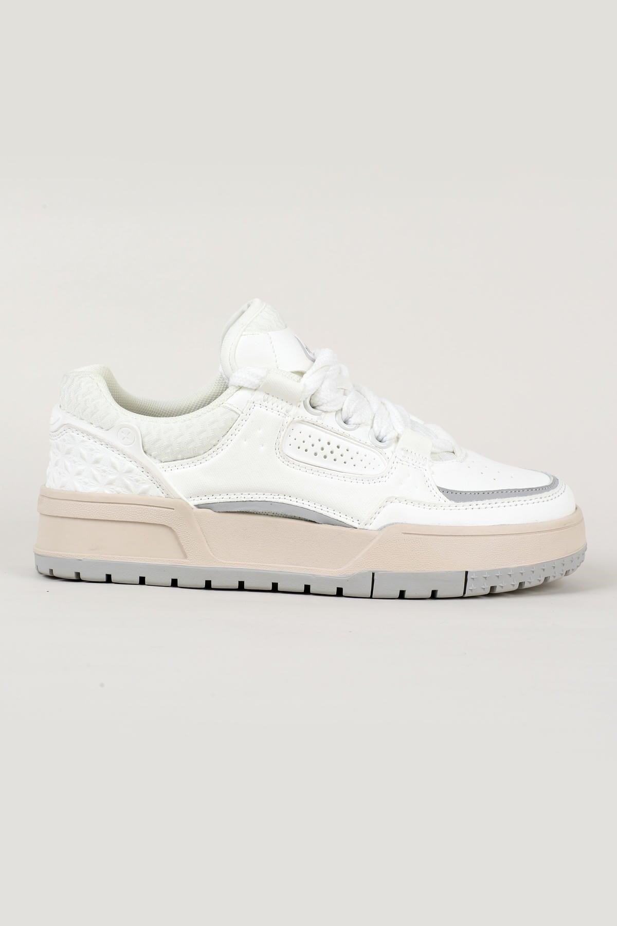 Letoon MOVE-EOPAIA Kalın Tabanlı Retro Tasarım Bağcıklı Günlük Sneaker Spor Ayakkabı BEYAZ GRİ