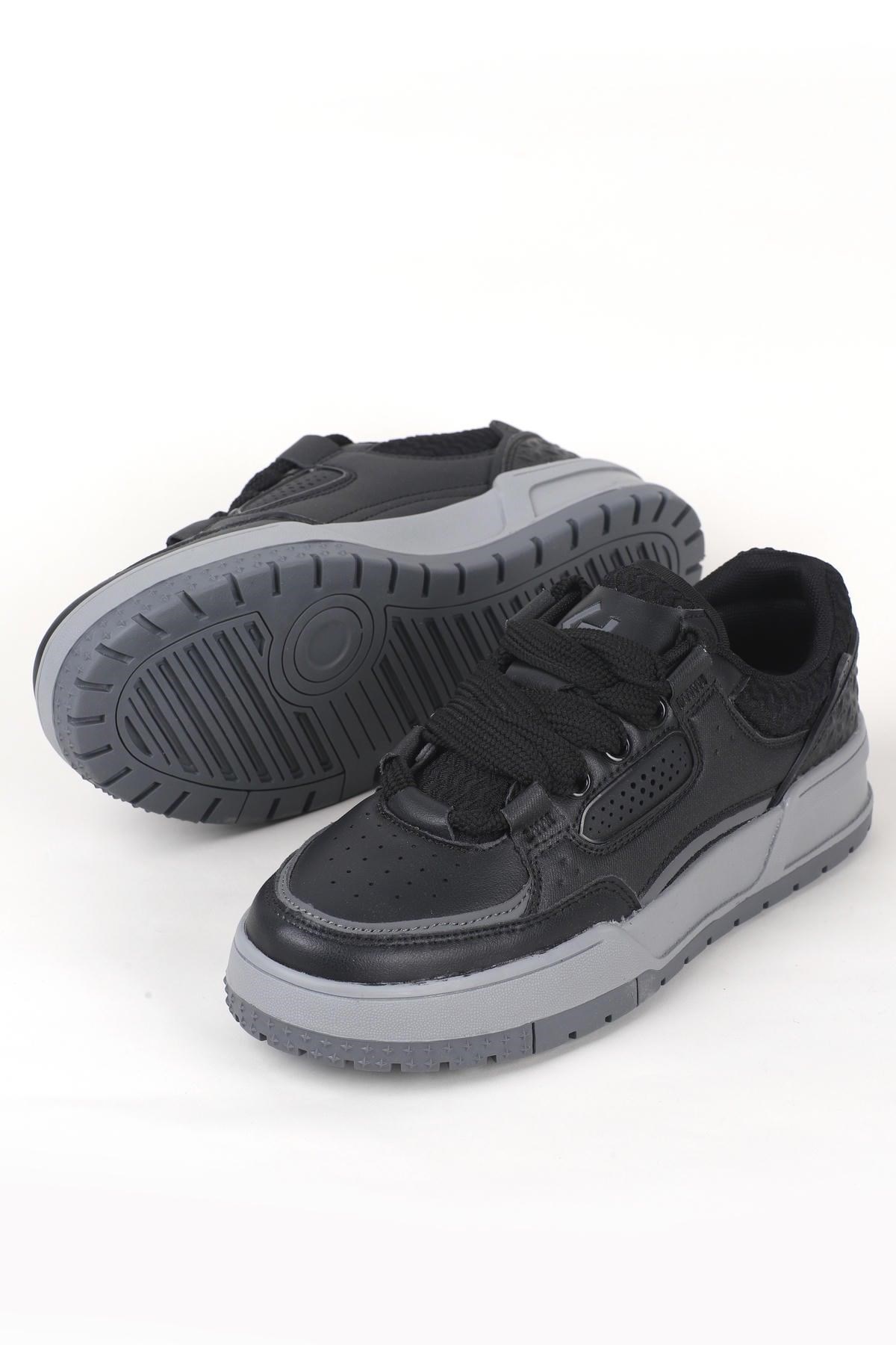 Letoon MOVE-EOPAIA Kalın Tabanlı Retro Tasarım Bağcıklı Günlük Sneaker Spor Ayakkabı SİYAH