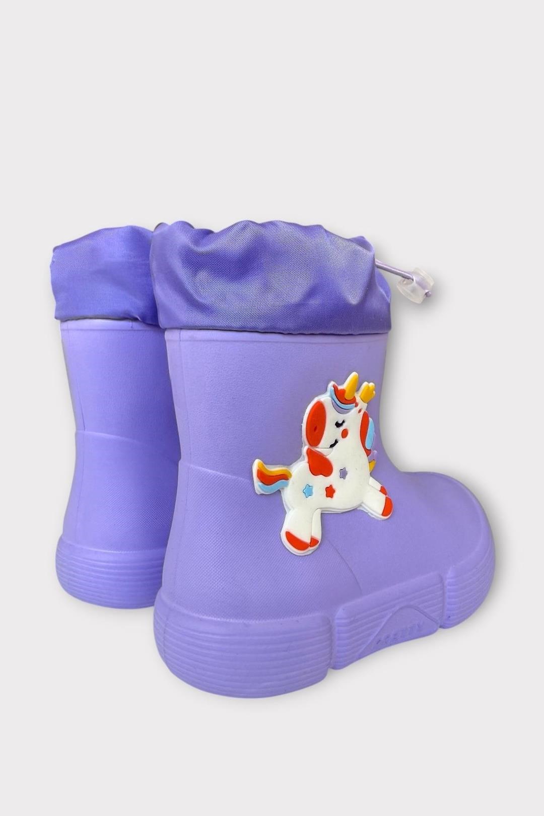 Letoon  PRETTY-01 Çocuk İçi Kürklü Unicorn Desenli Kalın Tabanlı Kışlık Çizme LİLA