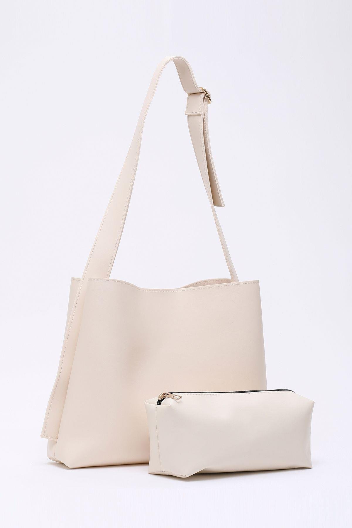 Suni Deri Krem El, Kol Ve Omuz Çantası 