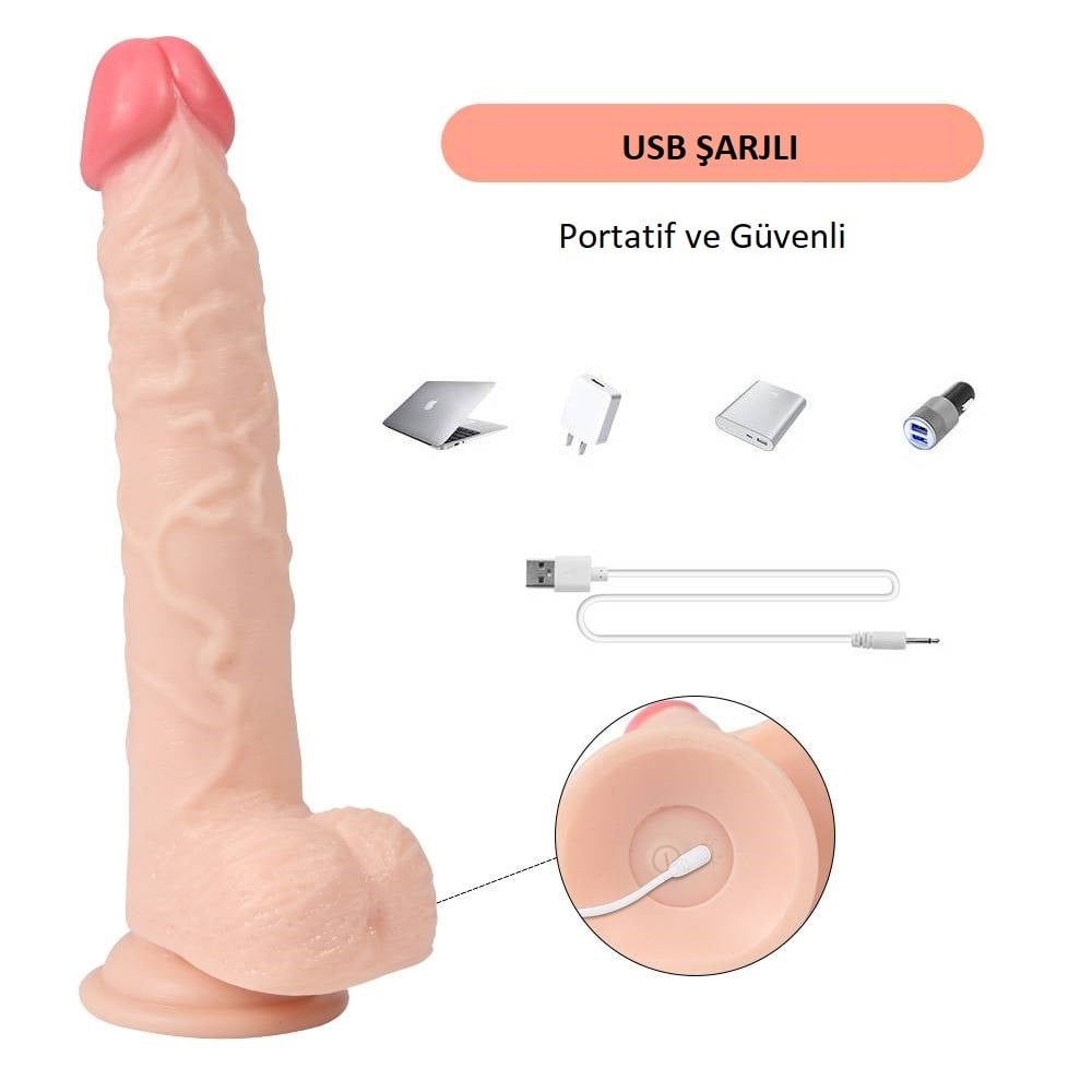 23 cm Oynar Başlı Uzaktan Kumandalı Titreşimli Dildo - Jeff