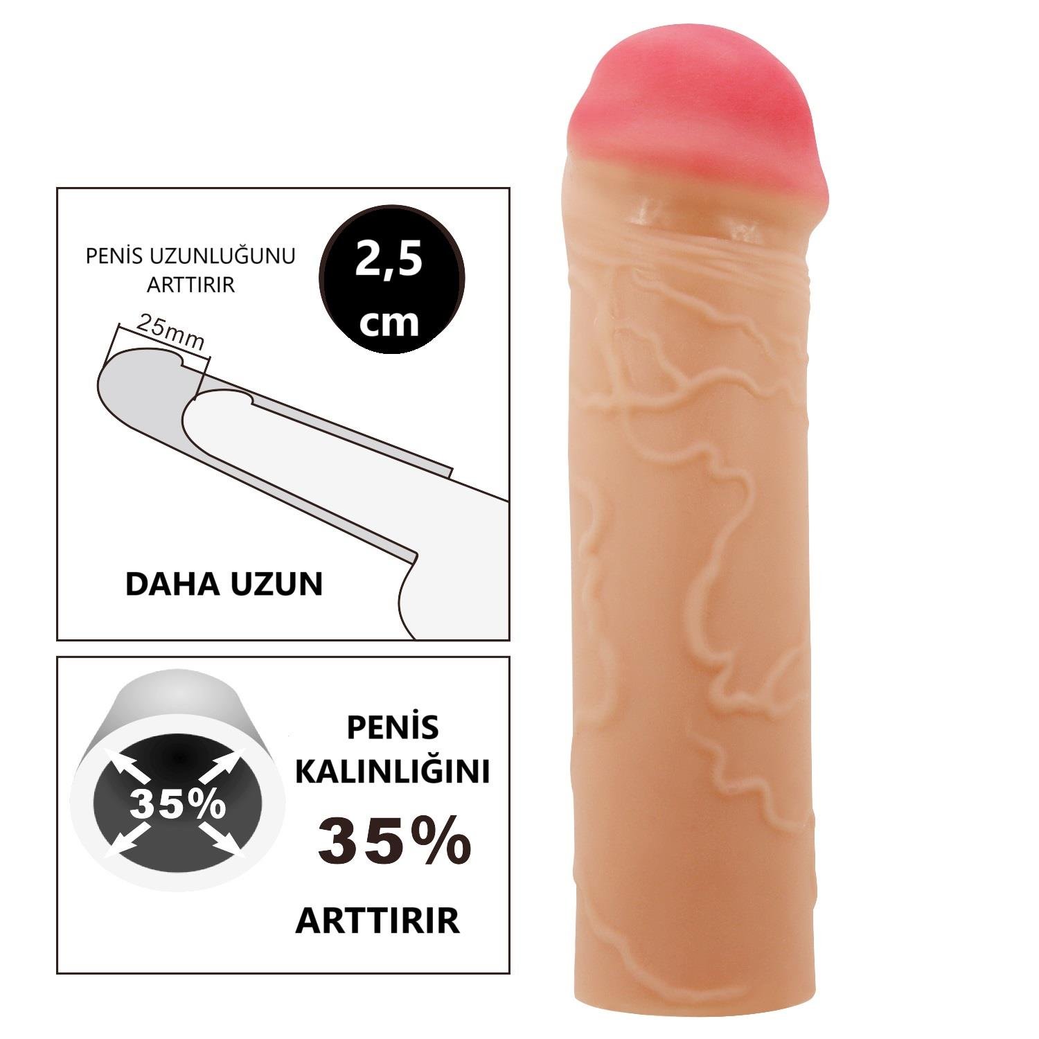 2,5 cm Dolgulu Premium Ten Rengi Silikon Penis Kılıfı - Nile
