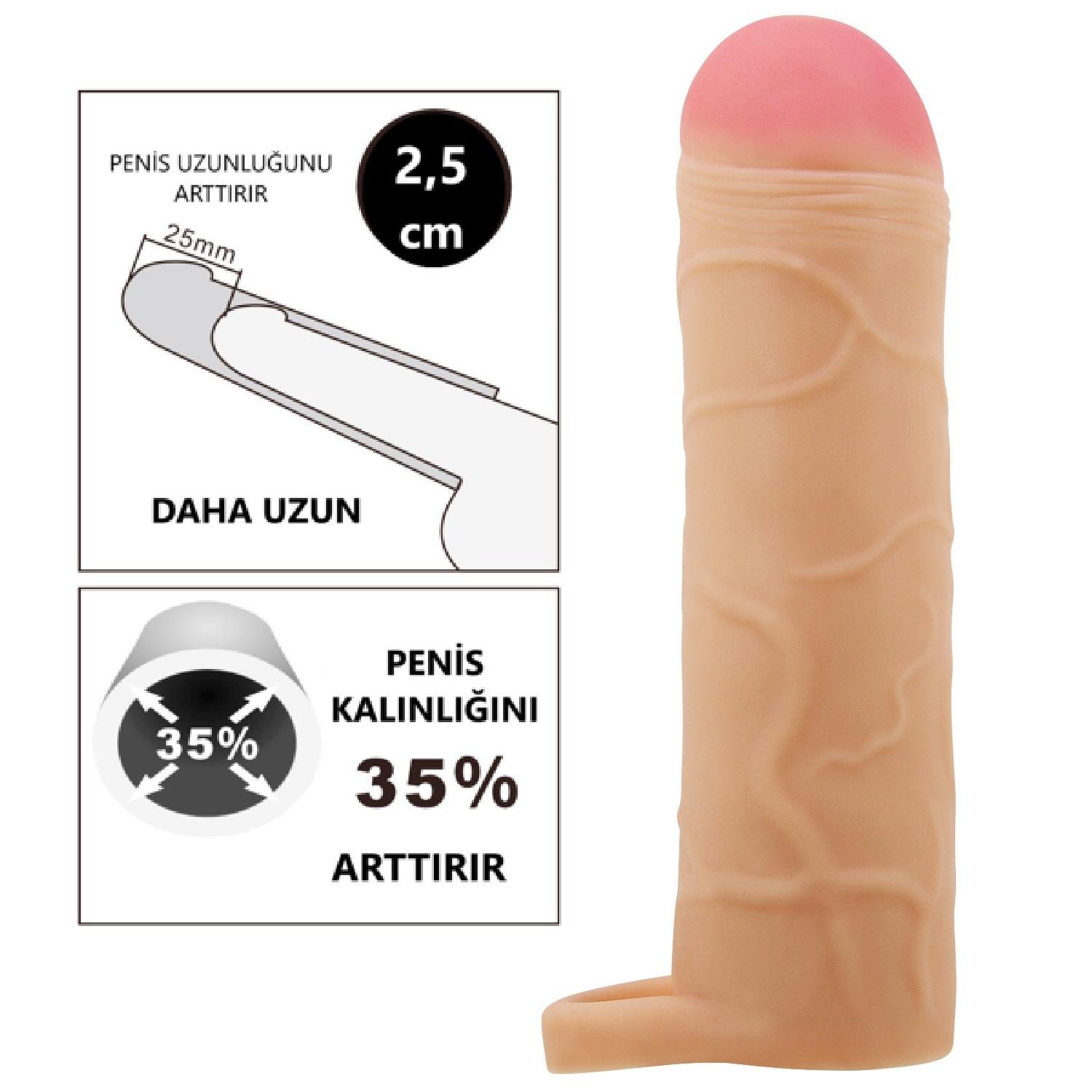 2,5 cm Dolgulu Premium Ten Rengi Silikon Penis Kılıfı - Bunion