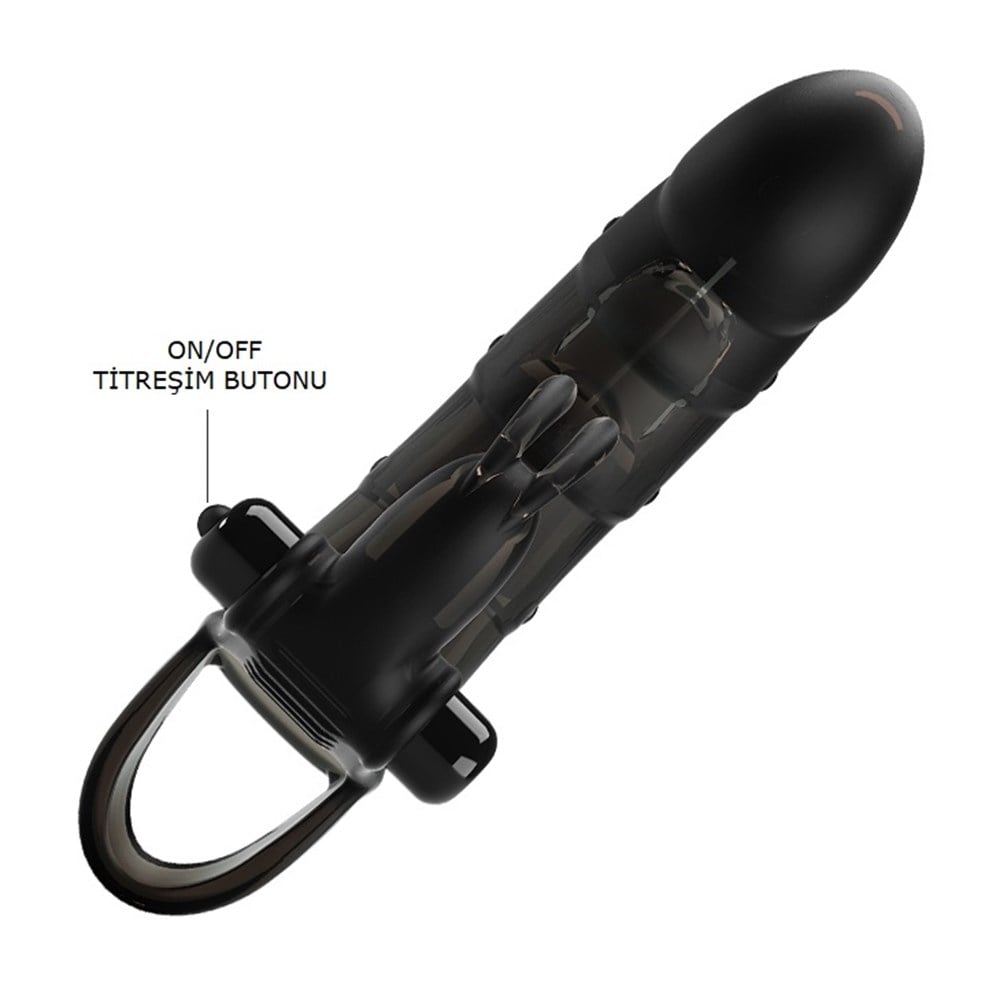 4 cm Dolgu Uzatmalı Titreşimli Zenci Penis Kılıfı Prezervatif Vibratör