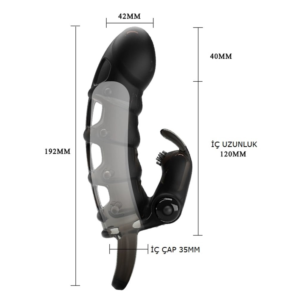 4 cm Dolgu Uzatmalı Titreşimli Zenci Penis Kılıfı Prezervatif Vibratör