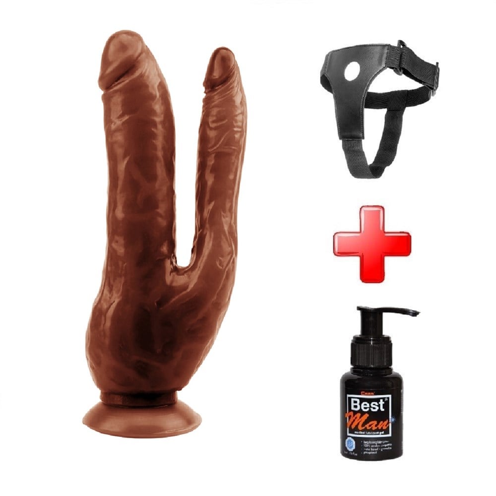 Belden Bağlamalı İki Uçlu Vantuzlu Realistik Çatal Dildo Penis