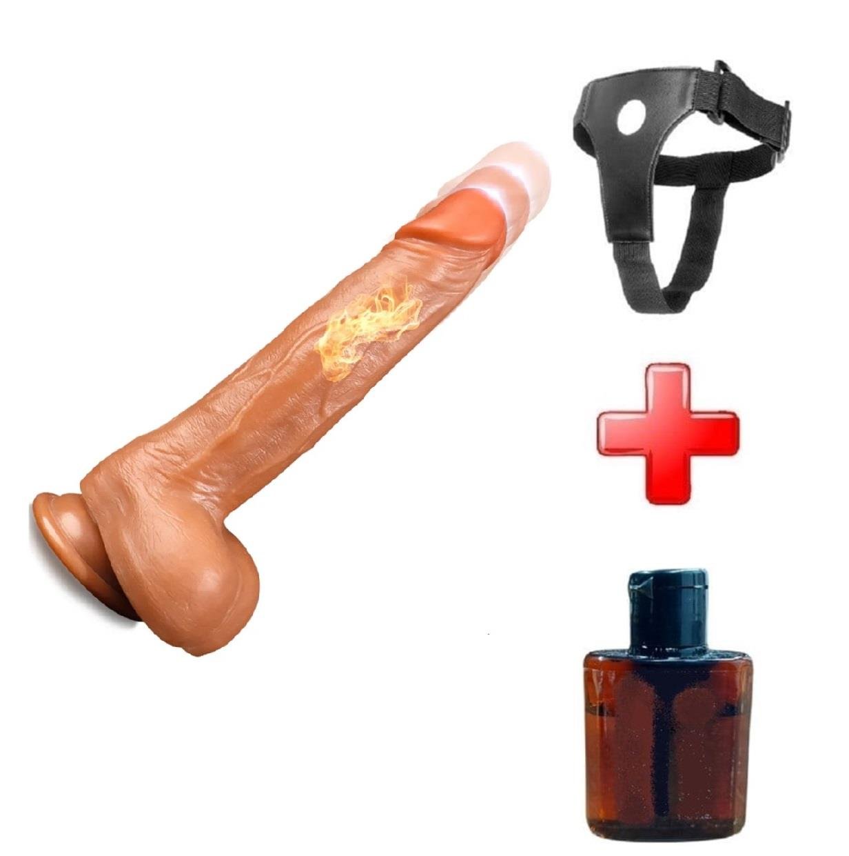 Belden Bağlamalı USB Şarjlı Uzaktan Kumandalı 23 cm İleri Geri Hareketli Titreşimli Isıtmalı Dildo