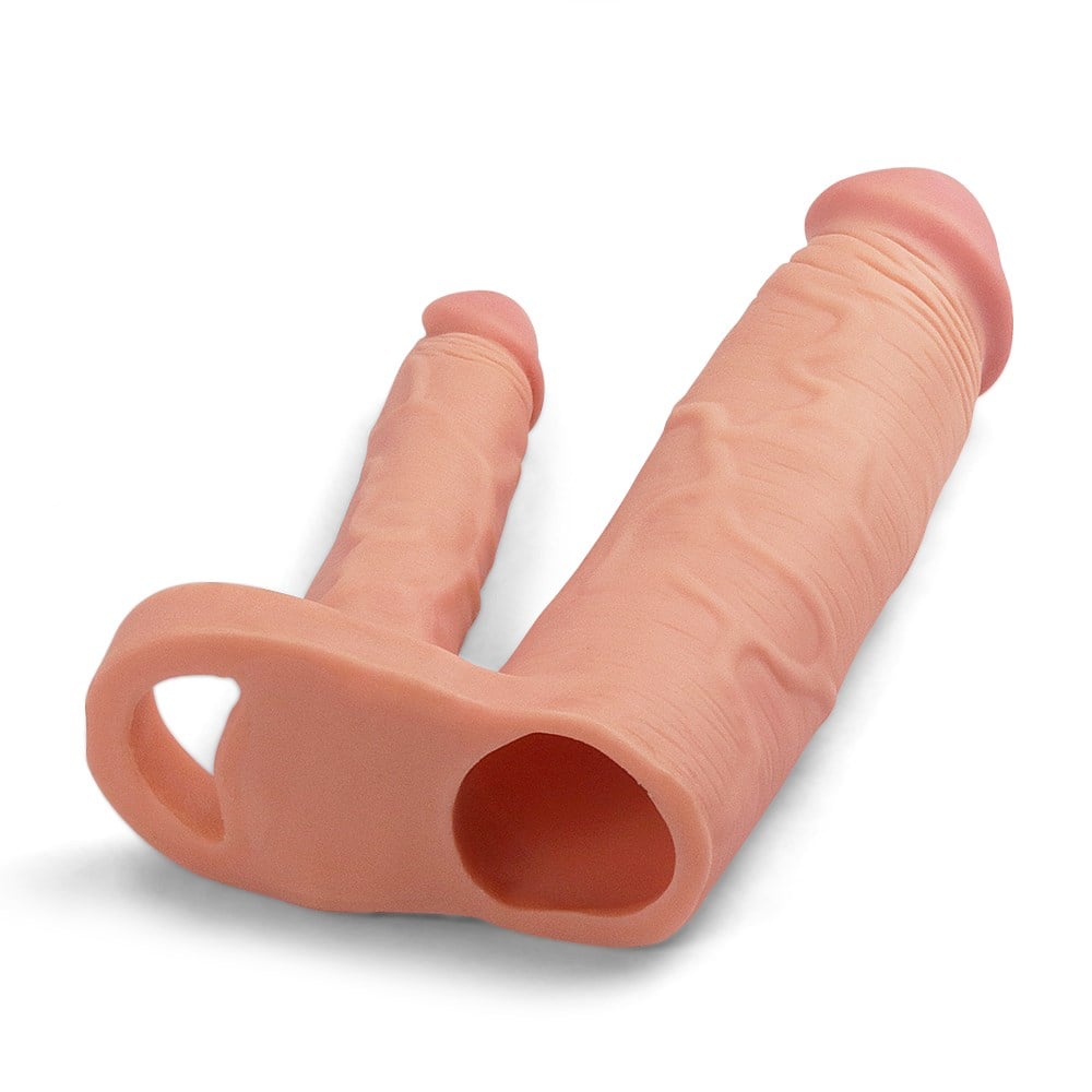 Çiftli İçi Boş Testis Kavramalı 20 cm Çatal Dildo Penis Kılıfı