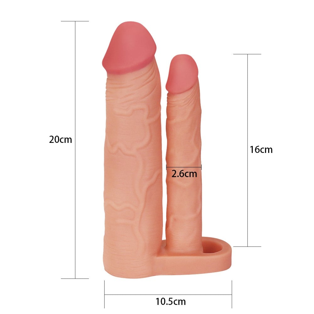 Çiftli İçi Boş Testis Kavramalı 20 cm Çatal Dildo Penis Kılıfı