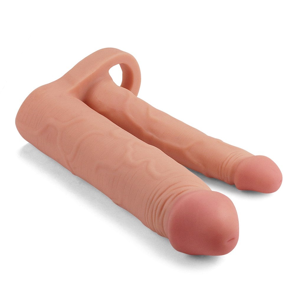 Çiftli İçi Boş Testis Kavramalı 20 cm Çatal Dildo Penis Kılıfı