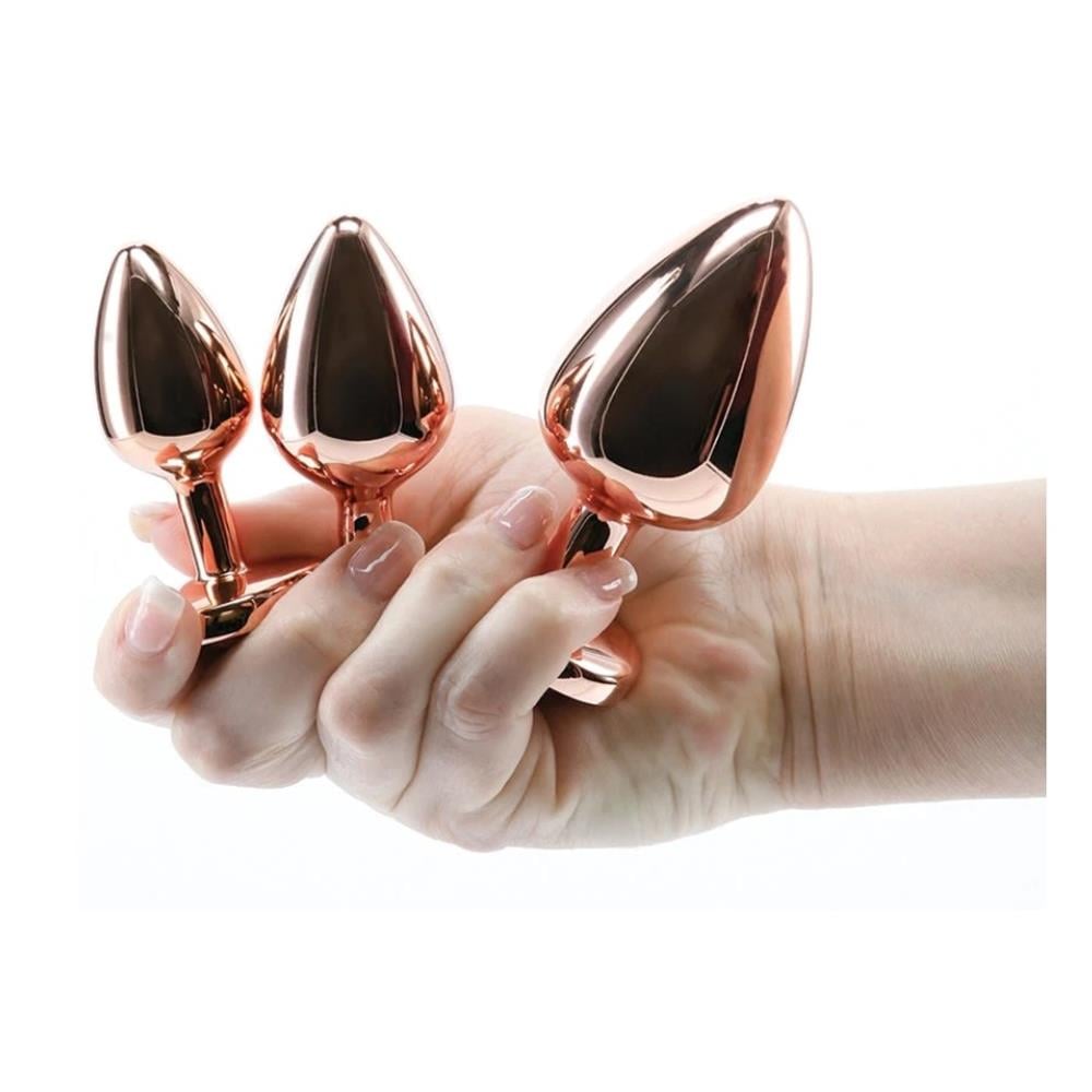 Kalp Mücevherli Paslanmaz Çelik Altın Gül Anal Plug Alıştırma Seti