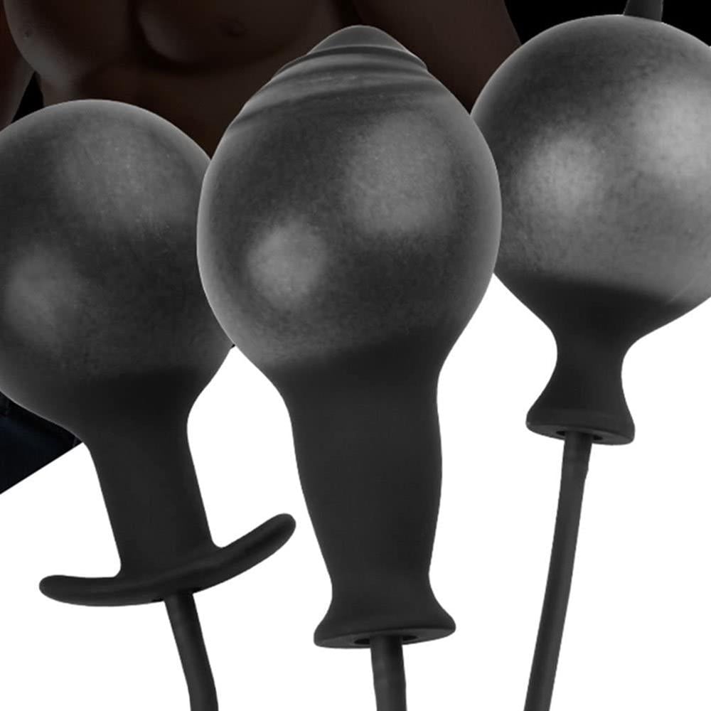 Şişebilen Pompalı Boğumlu Anal Plug Siyah
