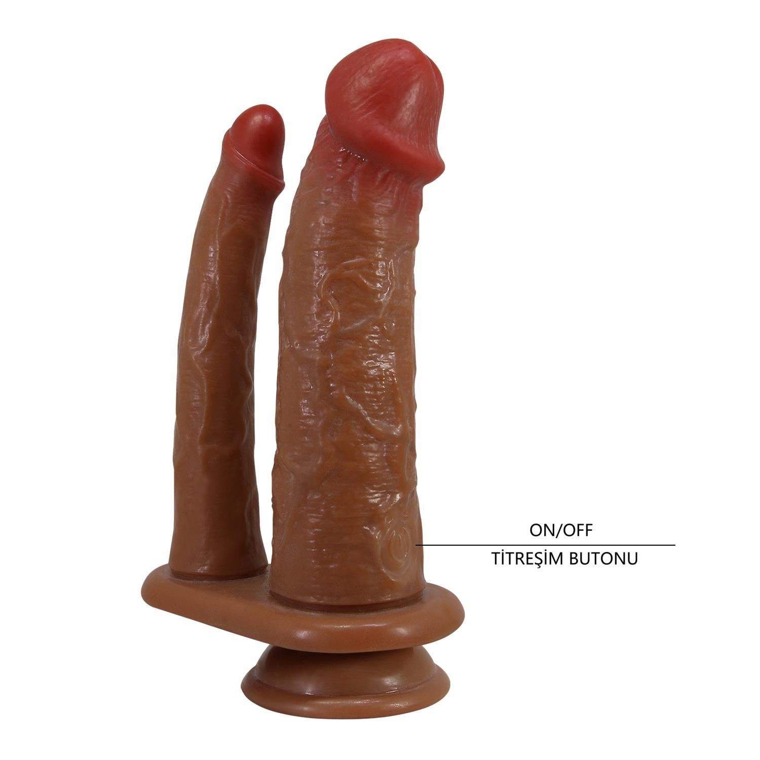 USB Şarjlı Çift Taraflı Titreşimli Ten Hassasiyetinde Vantuzlu Realistik Çatal Penis - Hulbert